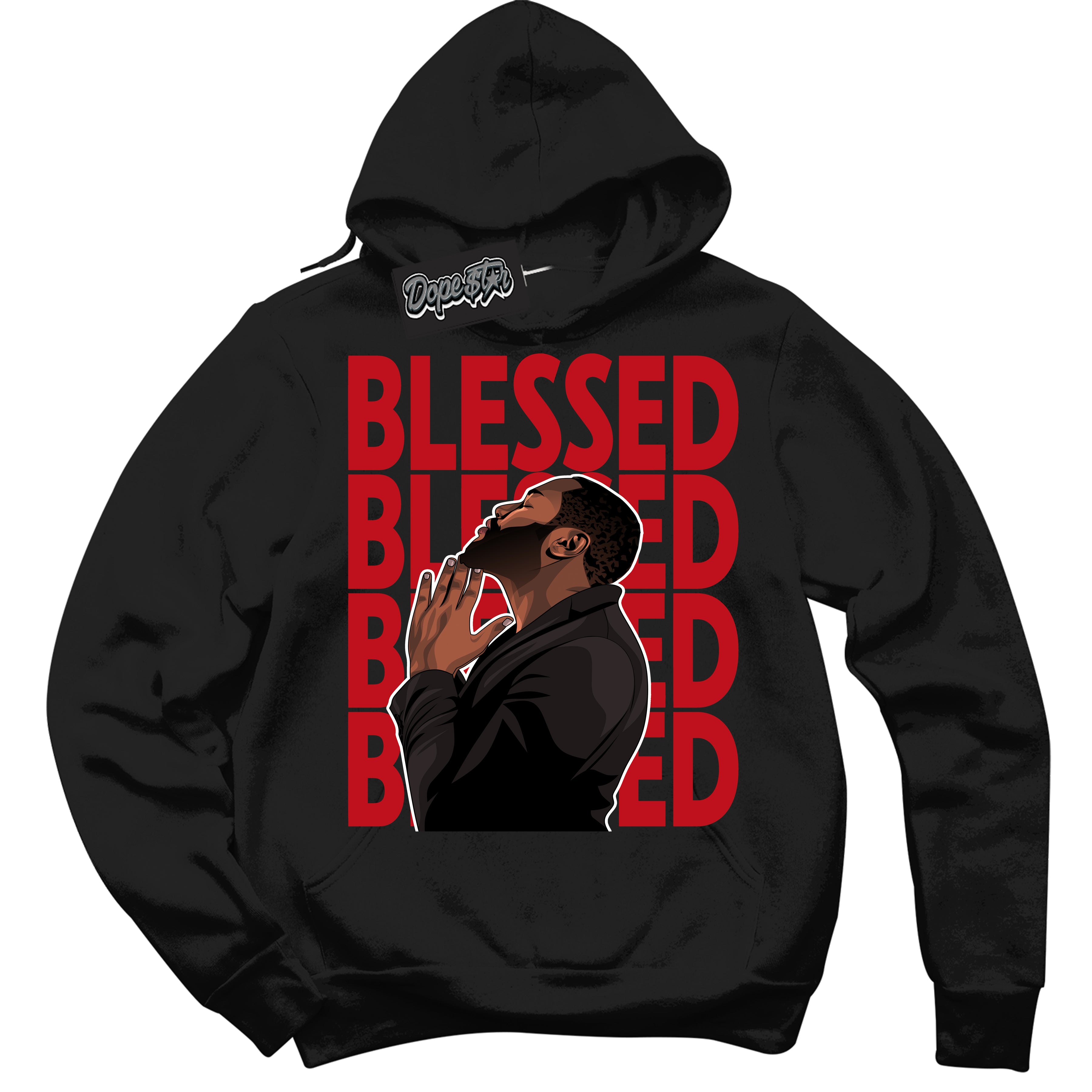 Cool Black Hoodie with “ God Blessed ”  design that Perfectly Matches Trophy Room 1s Jordans.