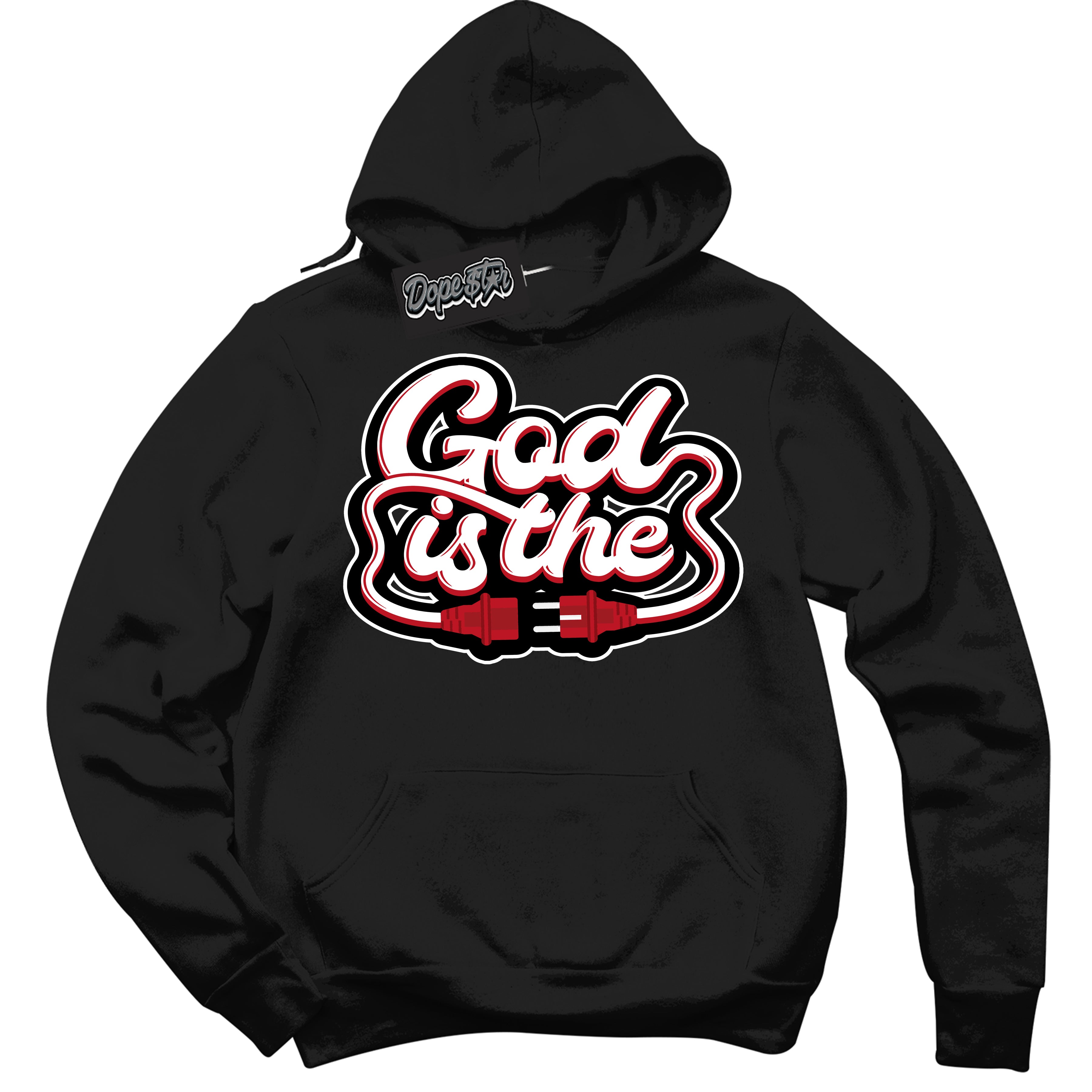 Cool Black Hoodie with “ God Is The ”  design that Perfectly Matches Trophy Room 1s Jordans.