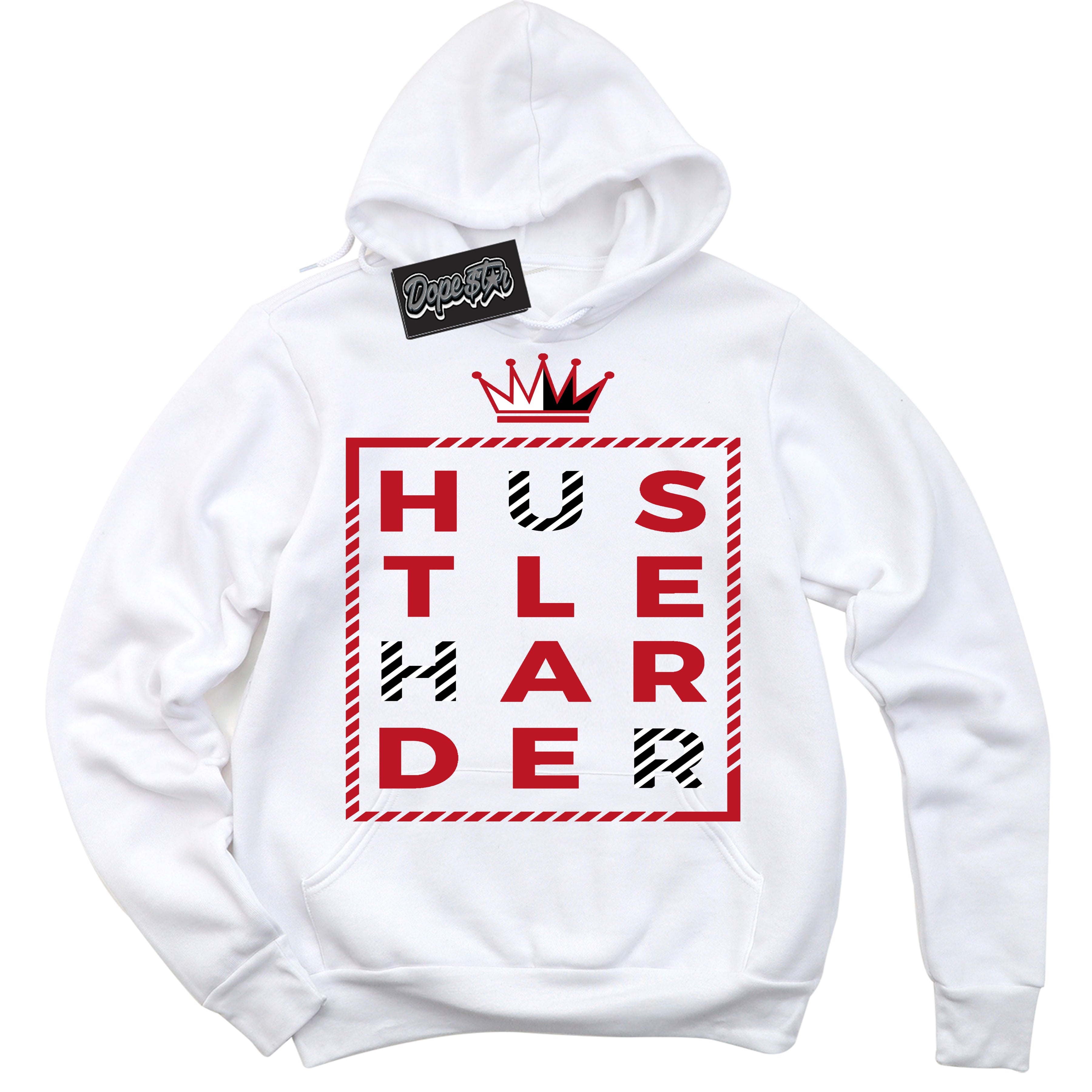 Cool White Hoodie with “ Hustle Harder ”  design that Perfectly Matches Trophy Room 1s Jordans.