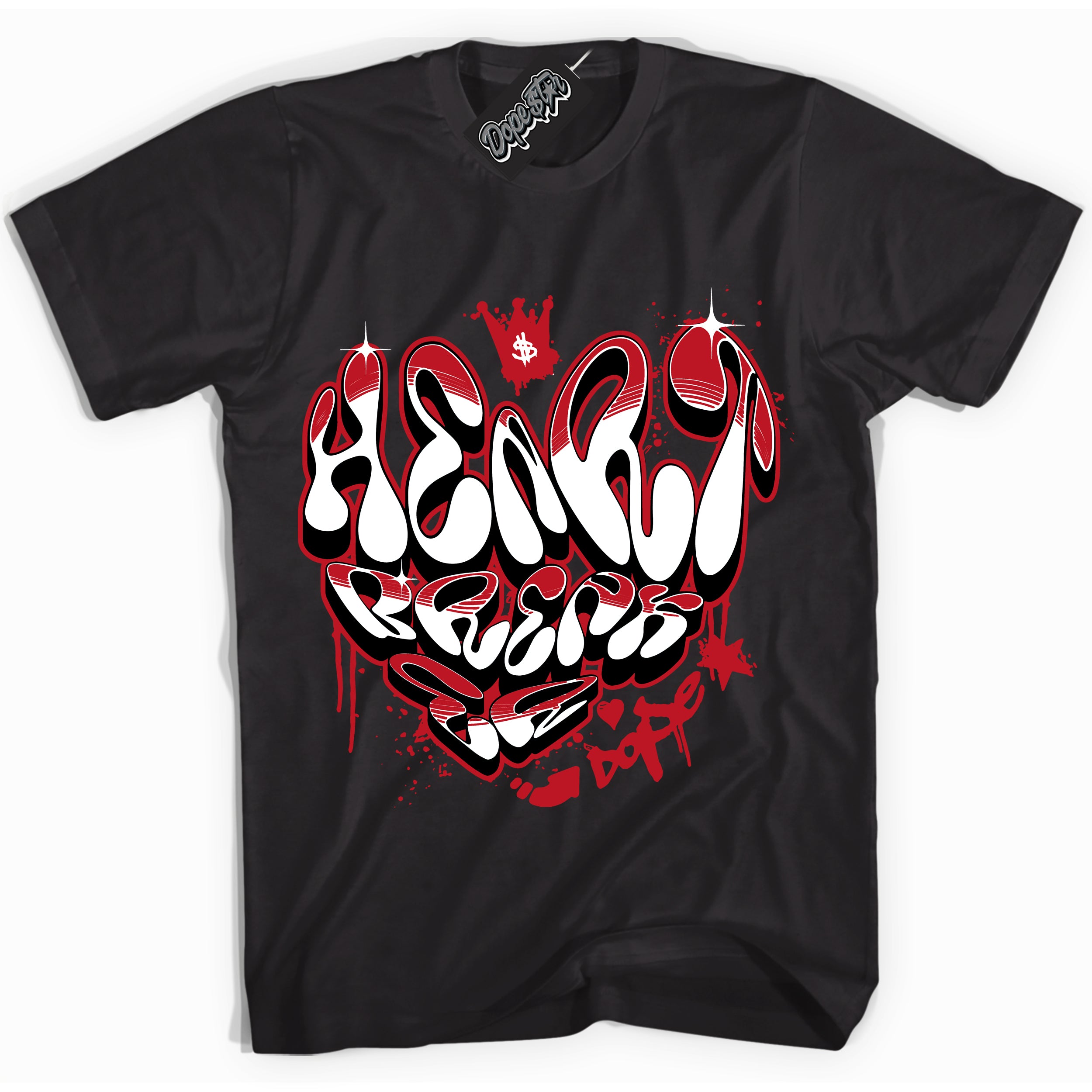 Cool Black Shirt with “ Heartbreaker Graffiti ” design that perfectly matches Trophy Room 1s Jordans.