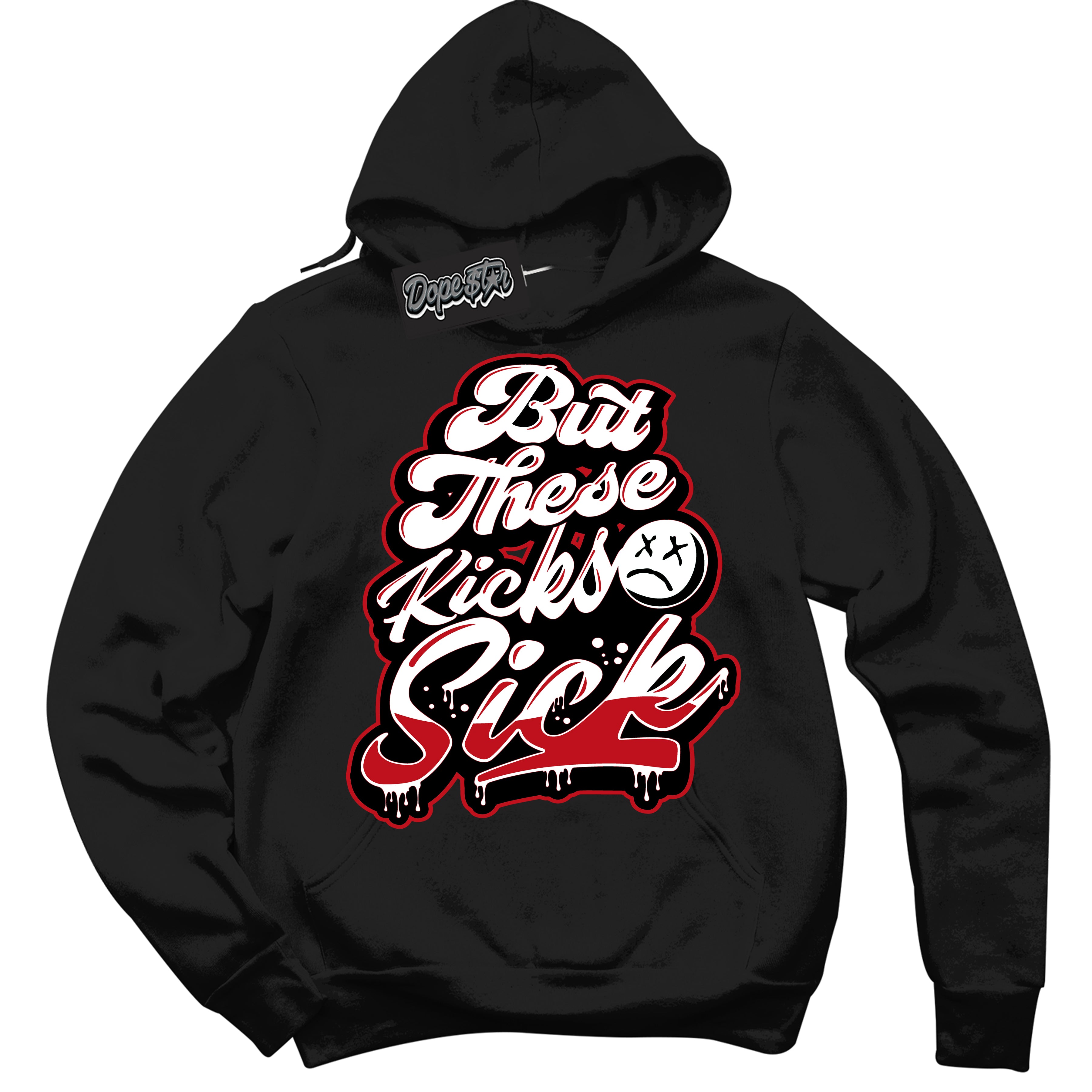 Cool Black Hoodie with “ Kick Sick ”  design that Perfectly Matches Trophy Room 1s Jordans.
