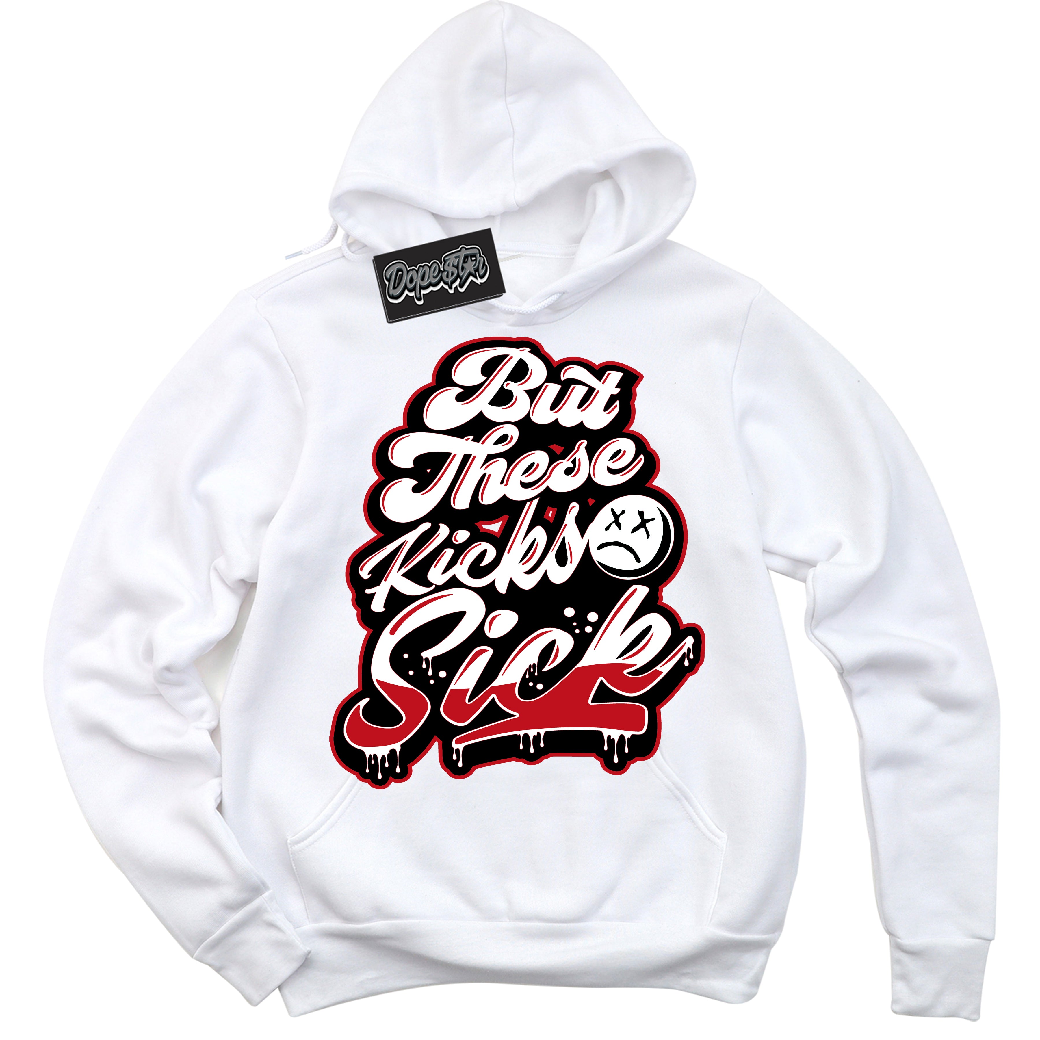 Cool White Hoodie with “ Kick Sick ”  design that Perfectly Matches Trophy Room 1s Jordans.