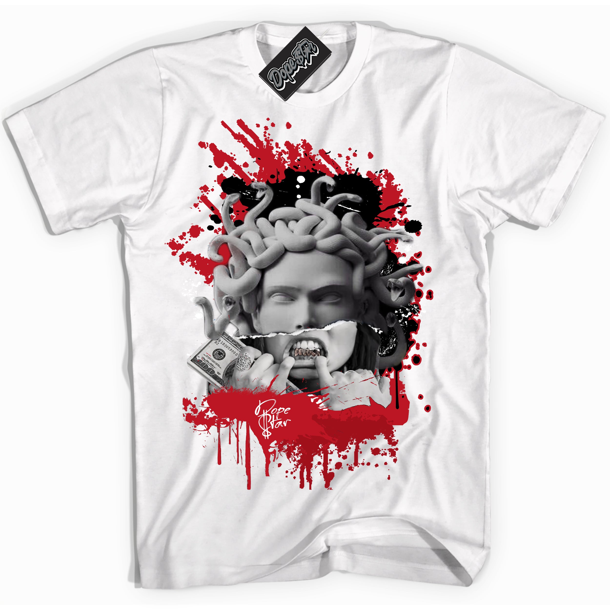 Cool White Shirt with “ Medusa ” design that perfectly matches Trophy Room 1s Jordans.
