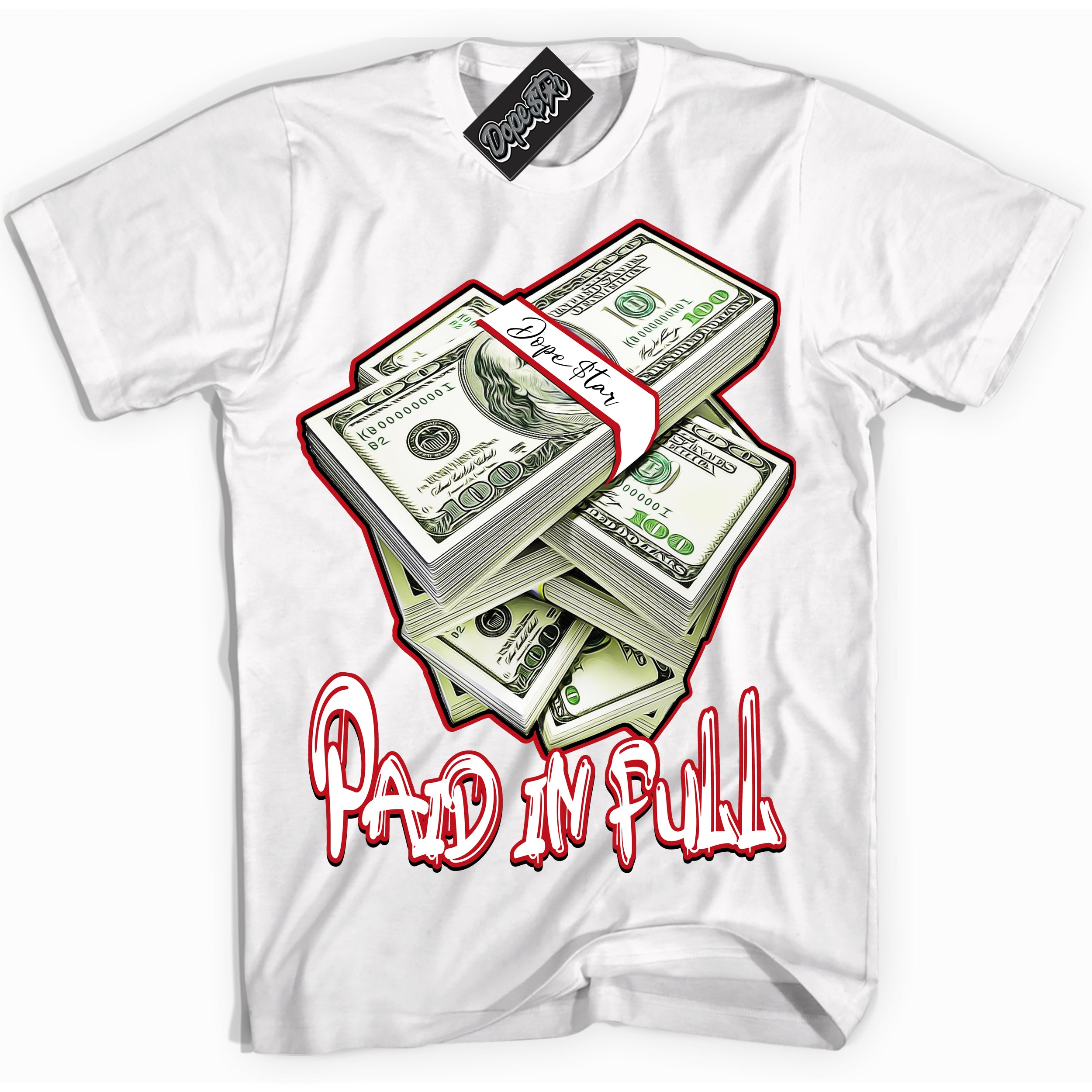 Cool White Shirt with “ Paid In Full ” design that perfectly matches Trophy Room 1s Jordans.