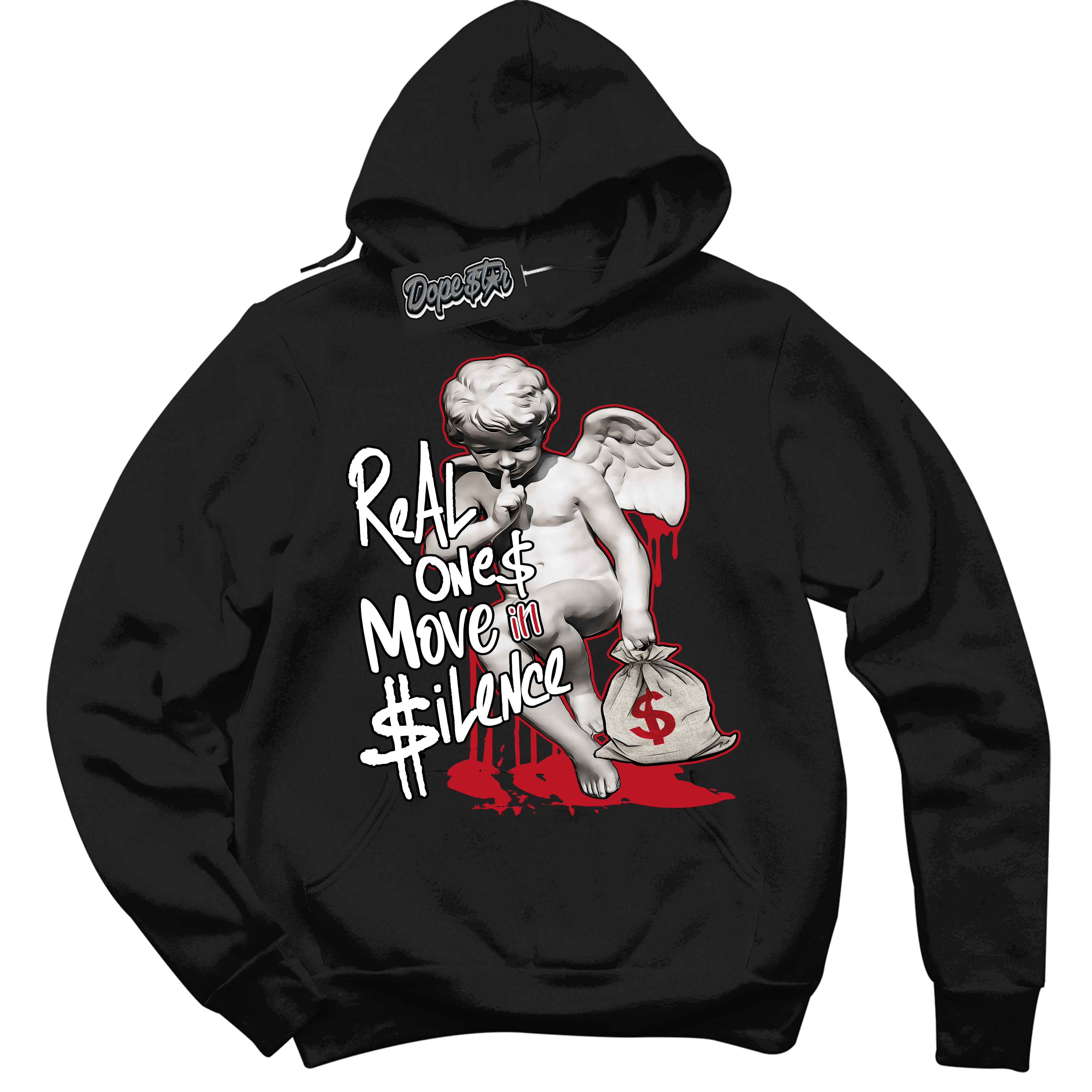 Cool Black Hoodie with “ Real Ones Cherub ”  design that Perfectly Matches Trophy Room 1s Jordans.