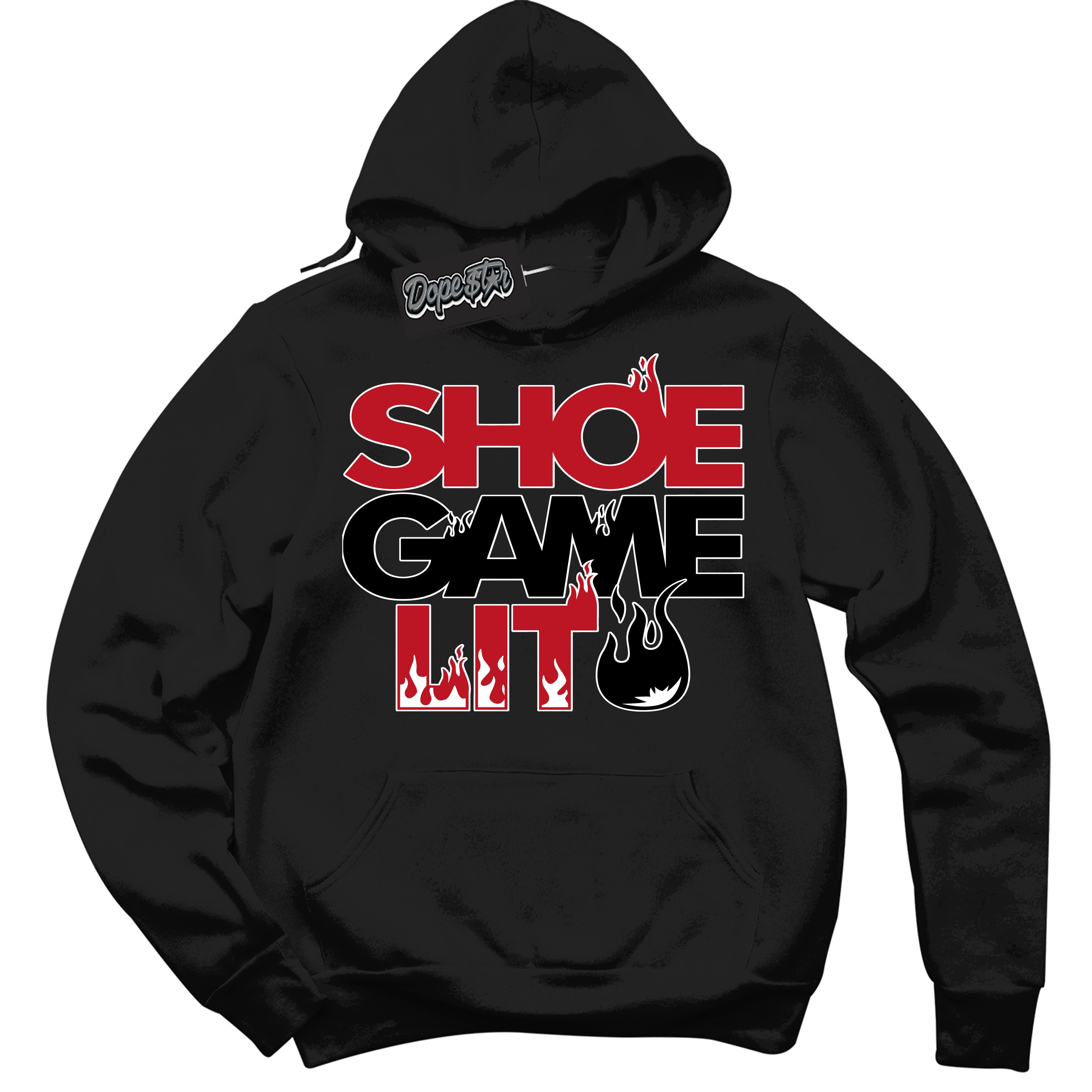 Cool Black Hoodie with “ Shoe Game Lit ”  design that Perfectly Matches Trophy Room 1s Jordans.
