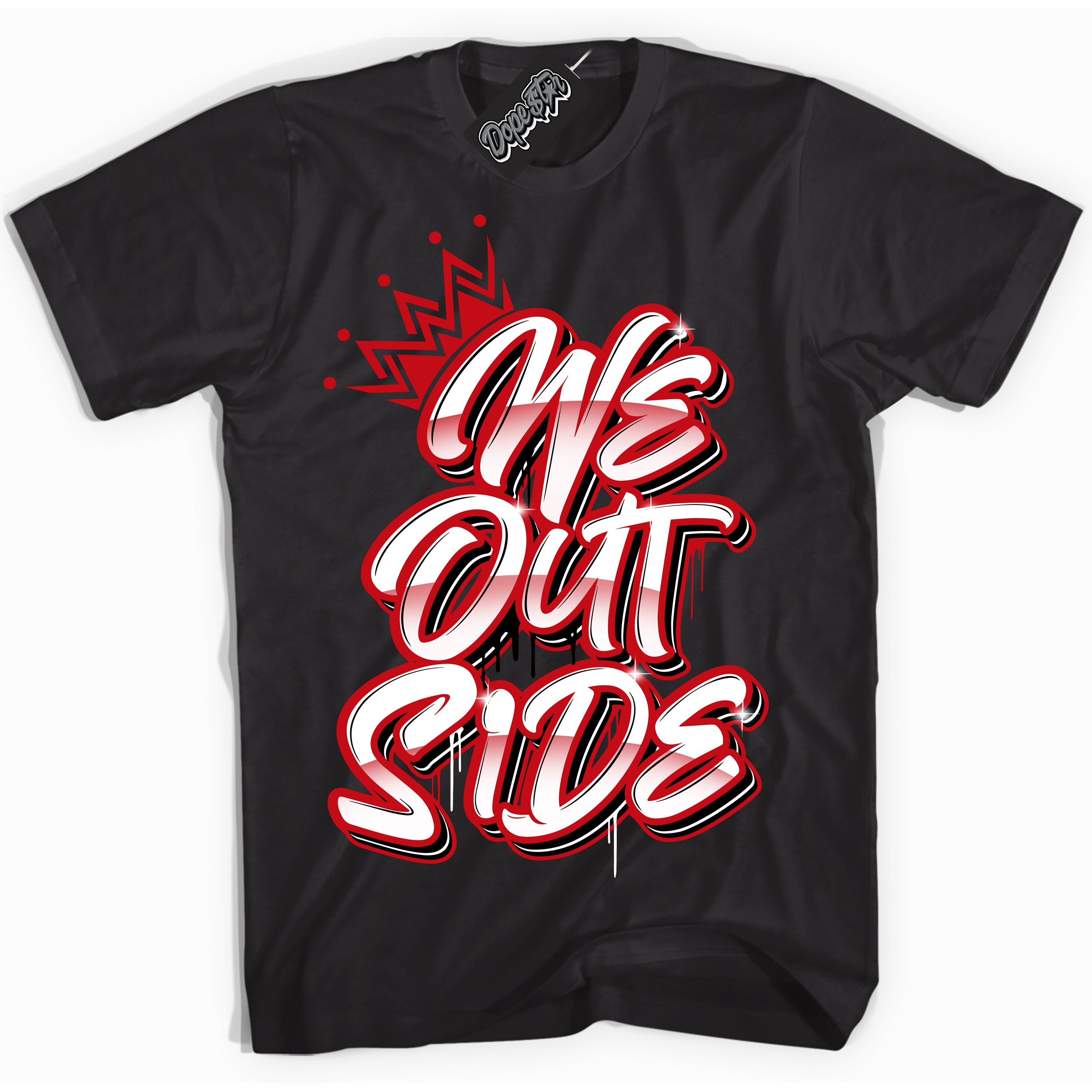 Cool Black Shirt with “ We Outside ” design that perfectly matches Trophy Room 1s Jordans.