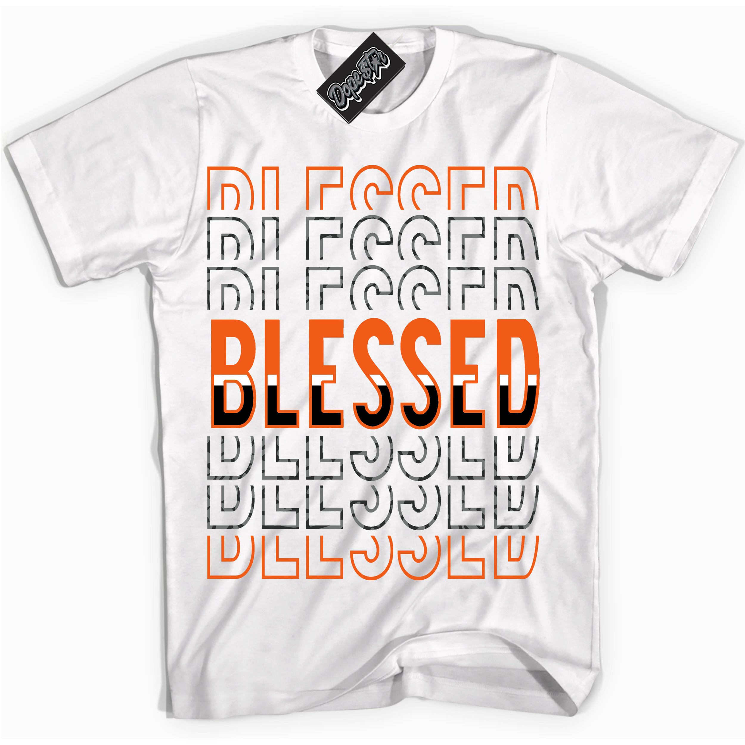 Cool White graphic tee with “ Blessed Stacked ” design, that perfectly matches Fear Pack 3s sneakers
