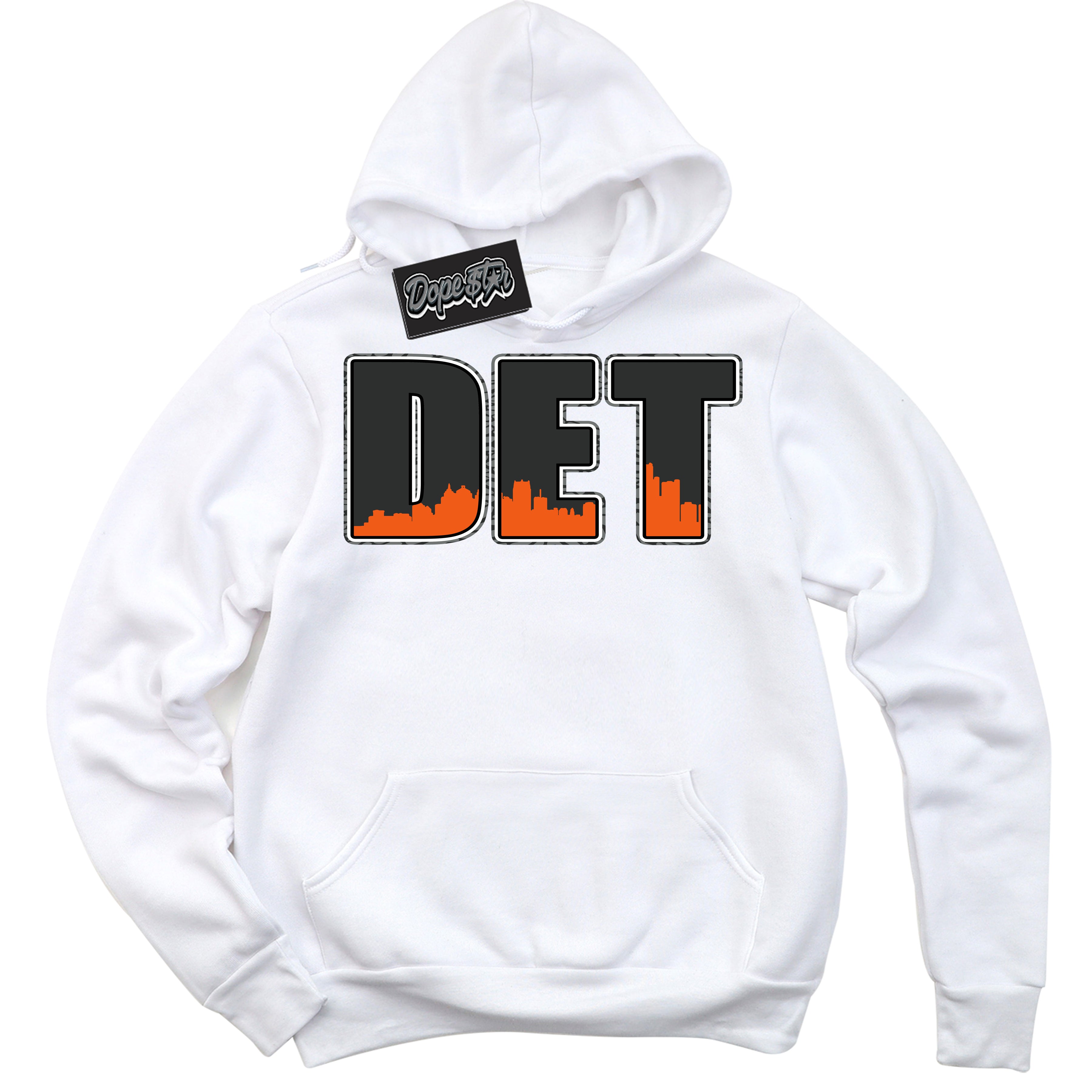 Cool White Graphic DopeStar Hoodie with “  Detroit “ print, that perfectly matches Fear Pack 3s sneakers