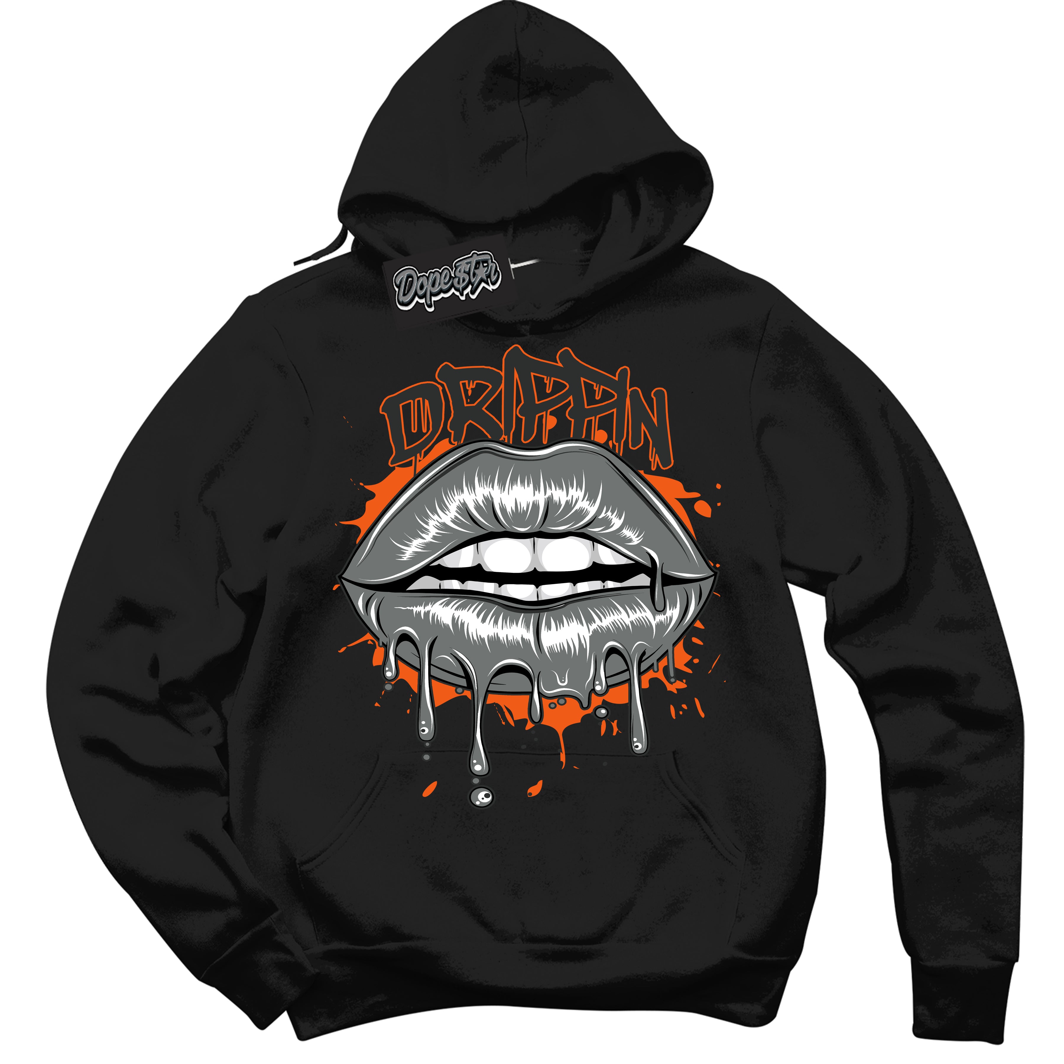 Cool Black Graphic DopeStar Hoodie with “  Drippin  “ print, that perfectly matches Fear Pack 3s sneakers