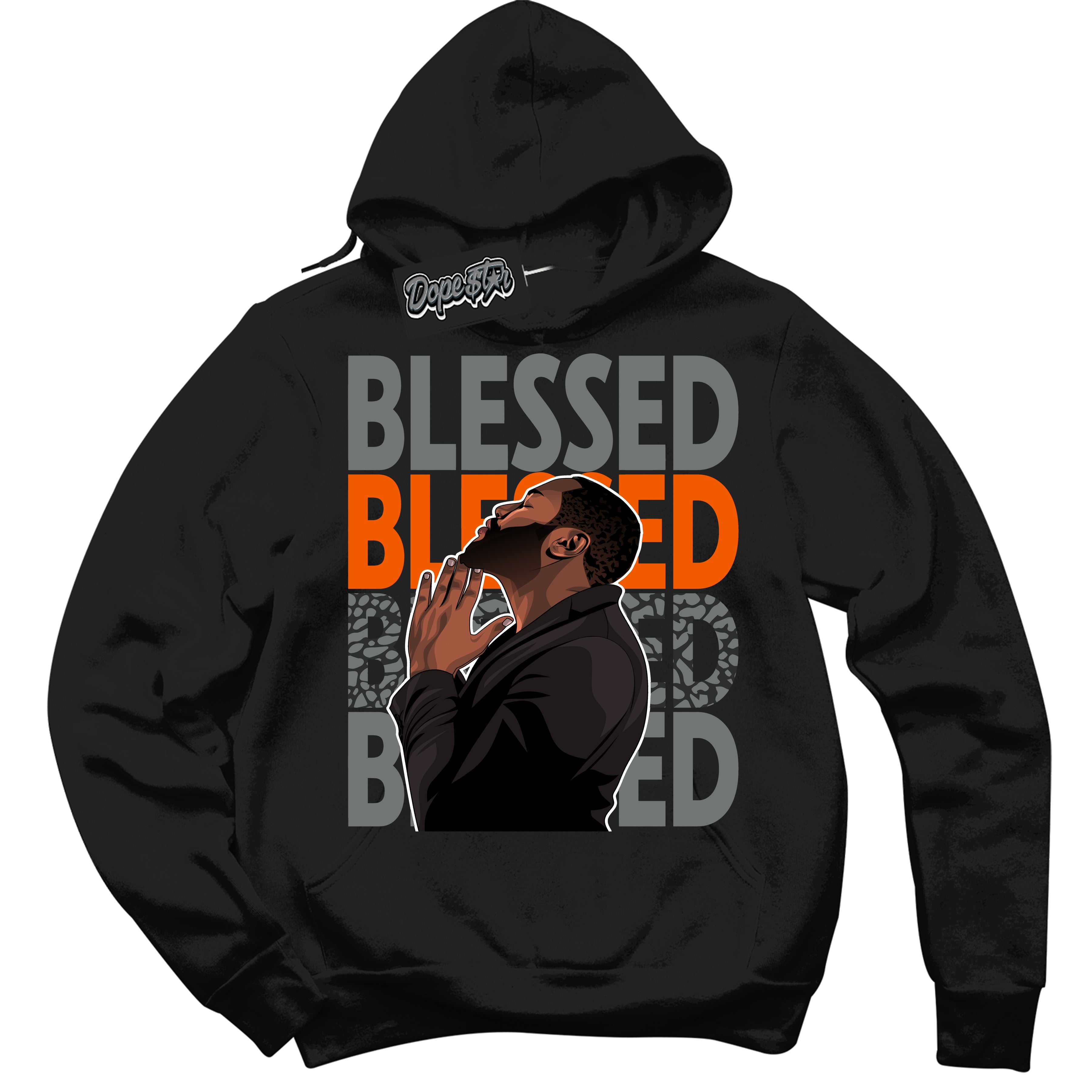 Cool Black Graphic DopeStar Hoodie with “  God Blessed  “ print, that perfectly matches Fear Pack 3s sneakers