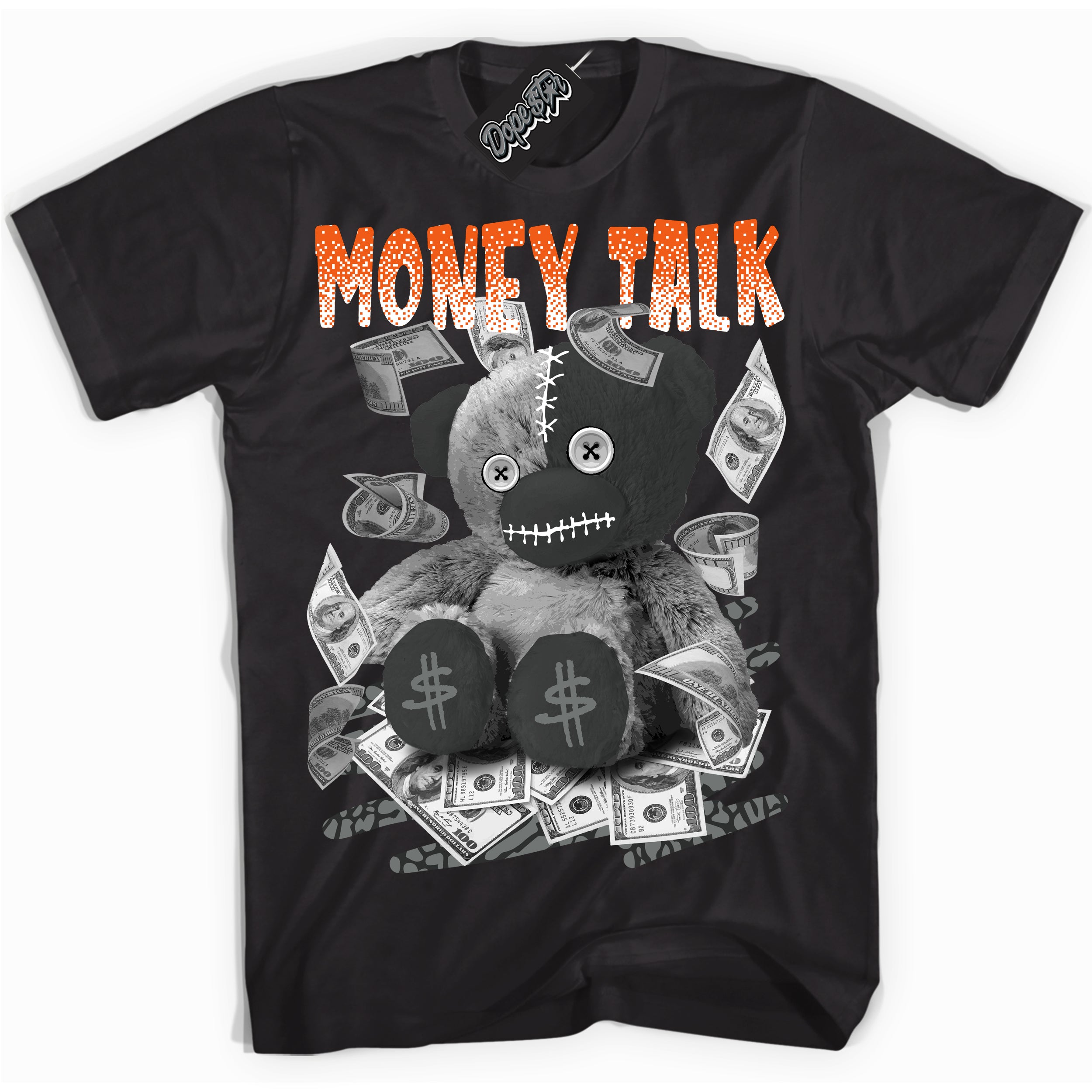 Cool Black graphic tee with “ Money Talk Bear ” design, that perfectly matches Fear Pack 3s sneakers