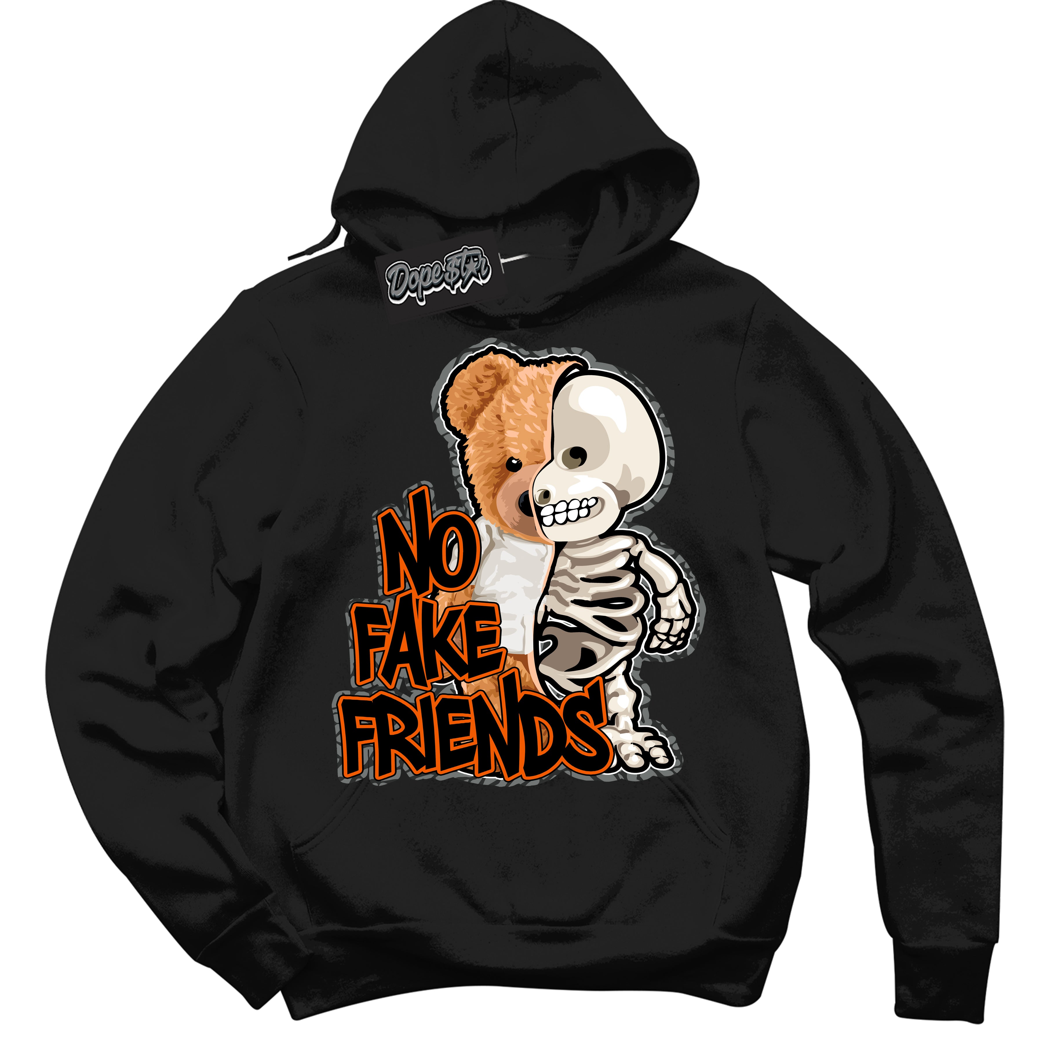 Cool Black Graphic DopeStar Hoodie with “  No Fake Friends  “ print, that perfectly matches Fear Pack 3s sneakers