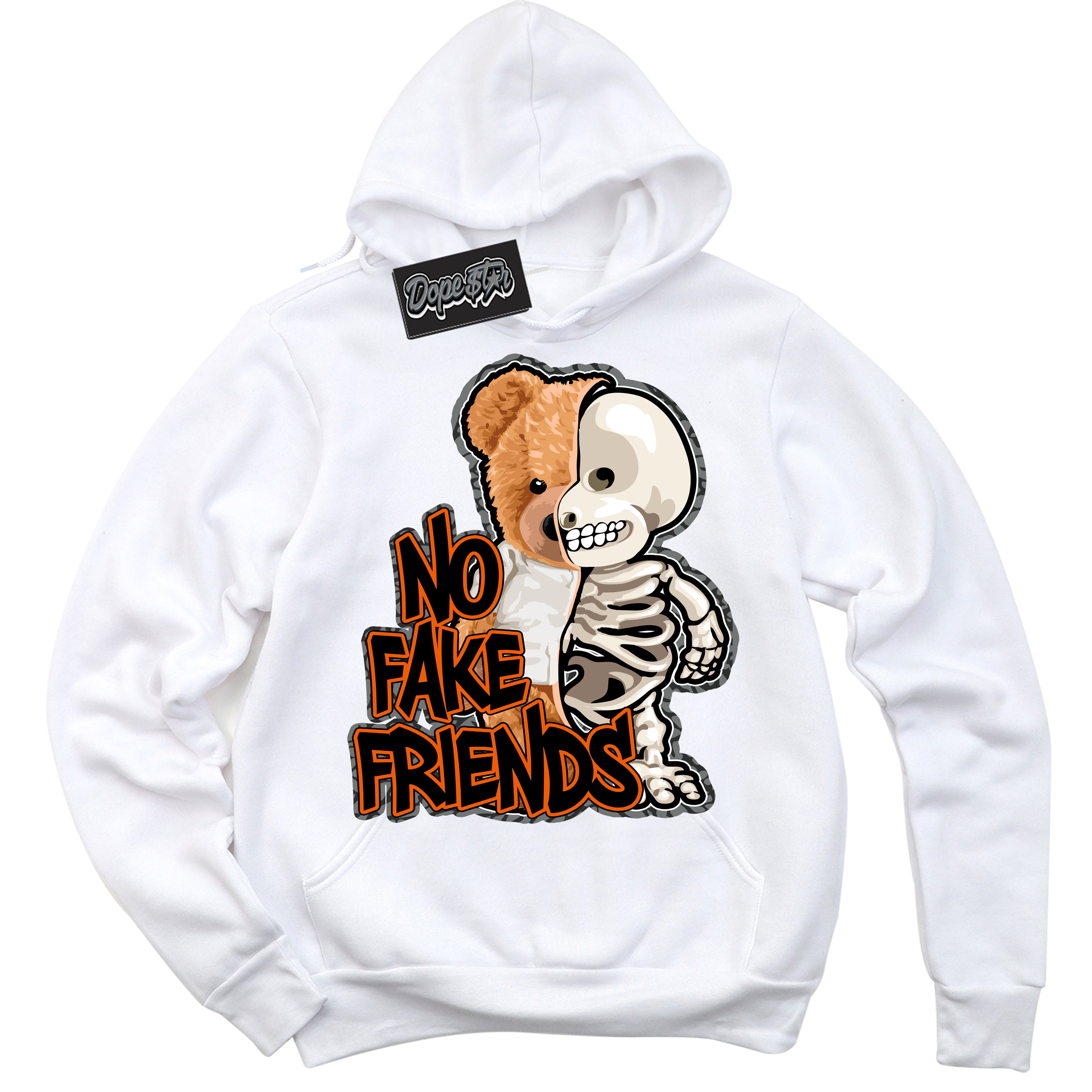 Cool White Graphic DopeStar Hoodie with “  No Fake Friends “ print, that perfectly matches Fear Pack 3s sneakers