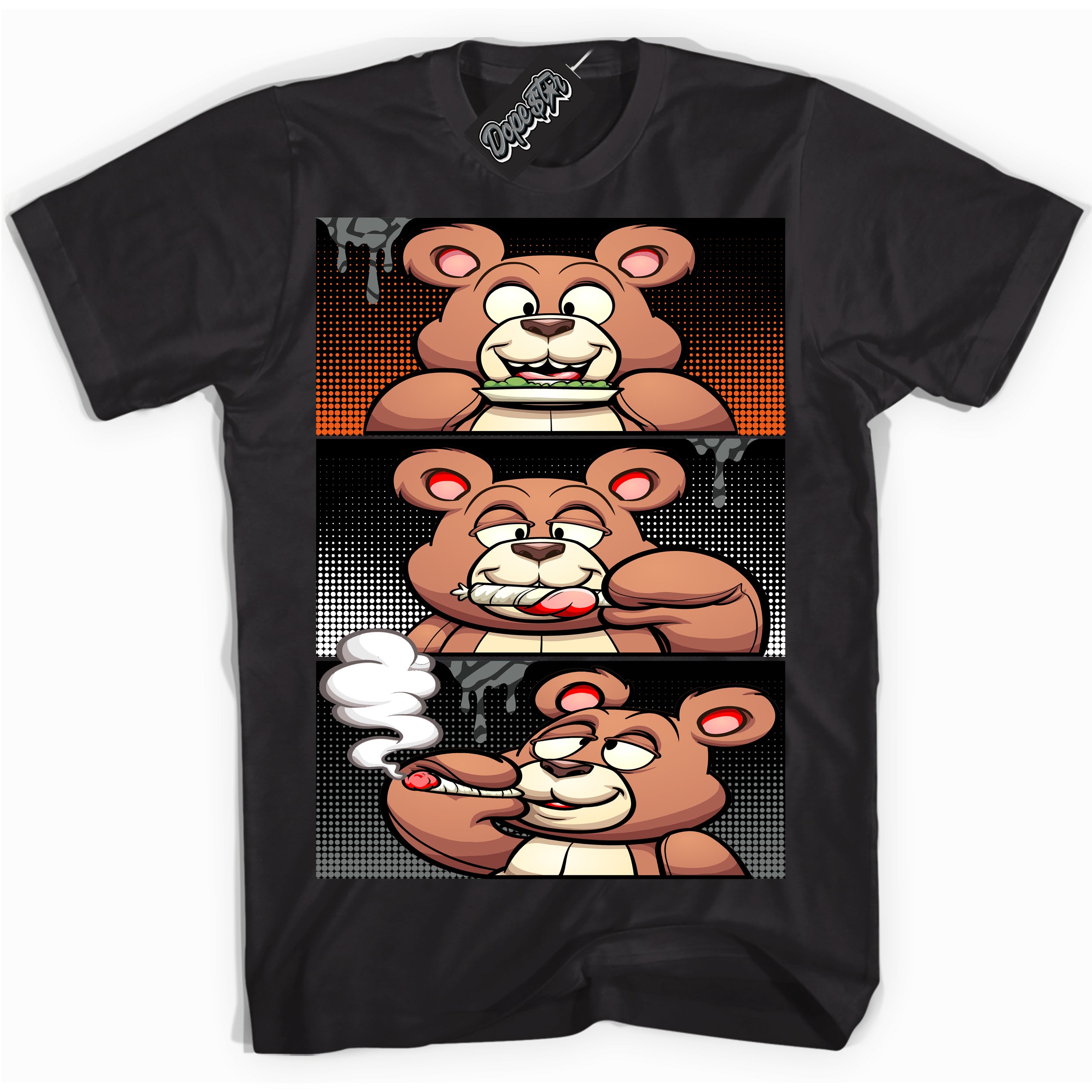 Cool Black graphic tee with “ Roll It Lick It Smoke It Bear ” design, that perfectly matches Fear Pack 3s sneakers