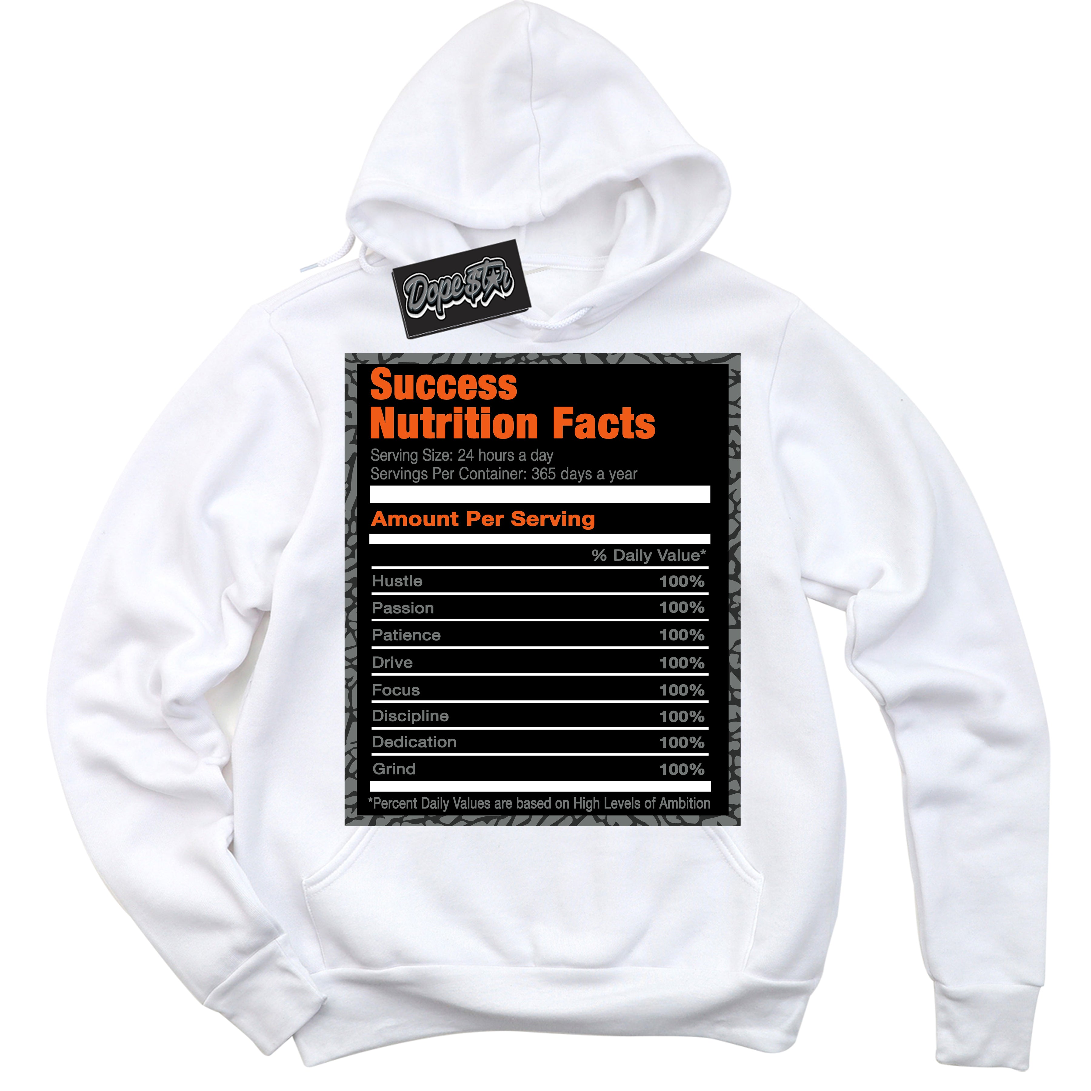Cool White Graphic DopeStar Hoodie with “  Success Nutrition “ print, that perfectly matches Fear Pack 3s sneakers