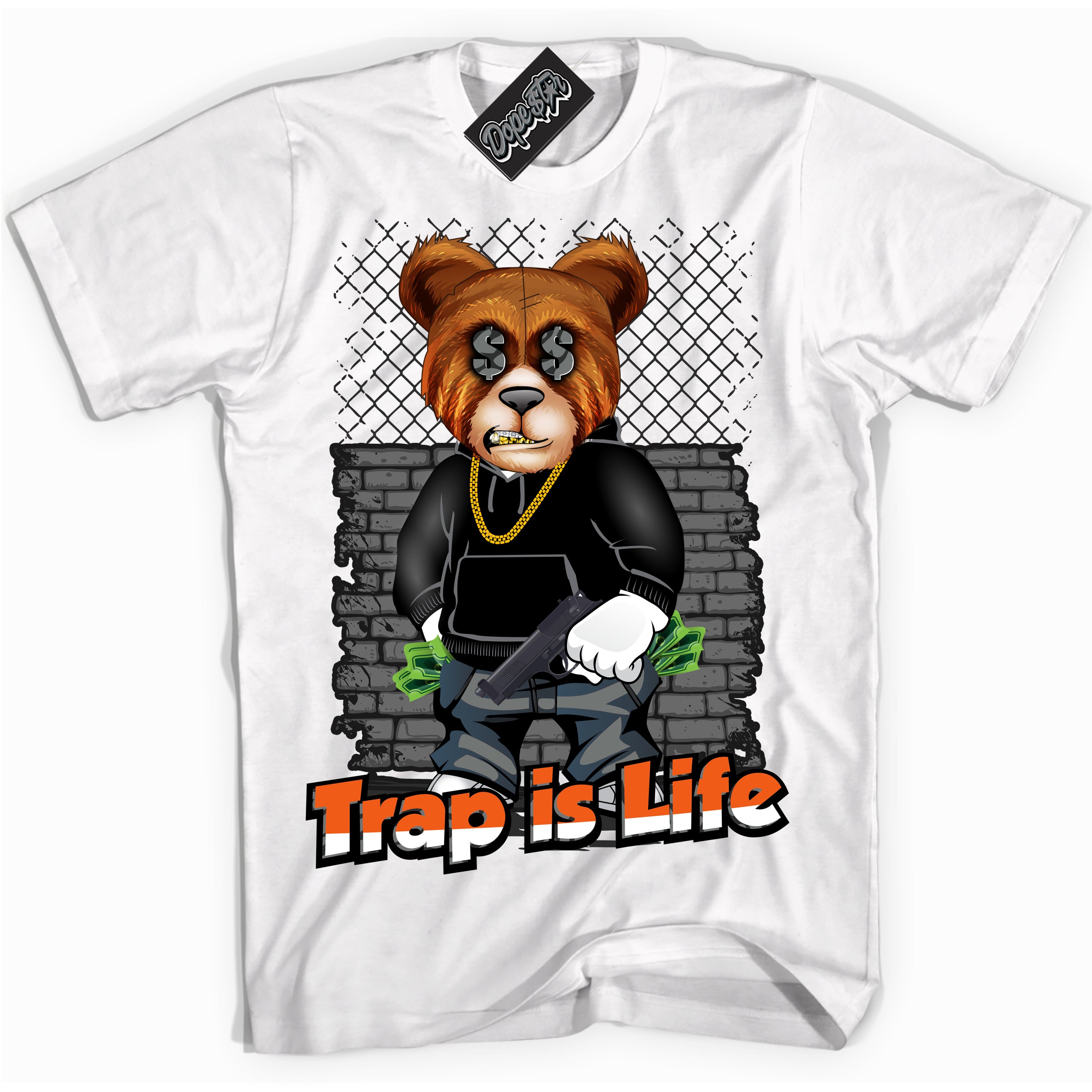 Cool White graphic tee with “ Trap Is Life ” design, that perfectly matches Fear Pack 3s sneakers