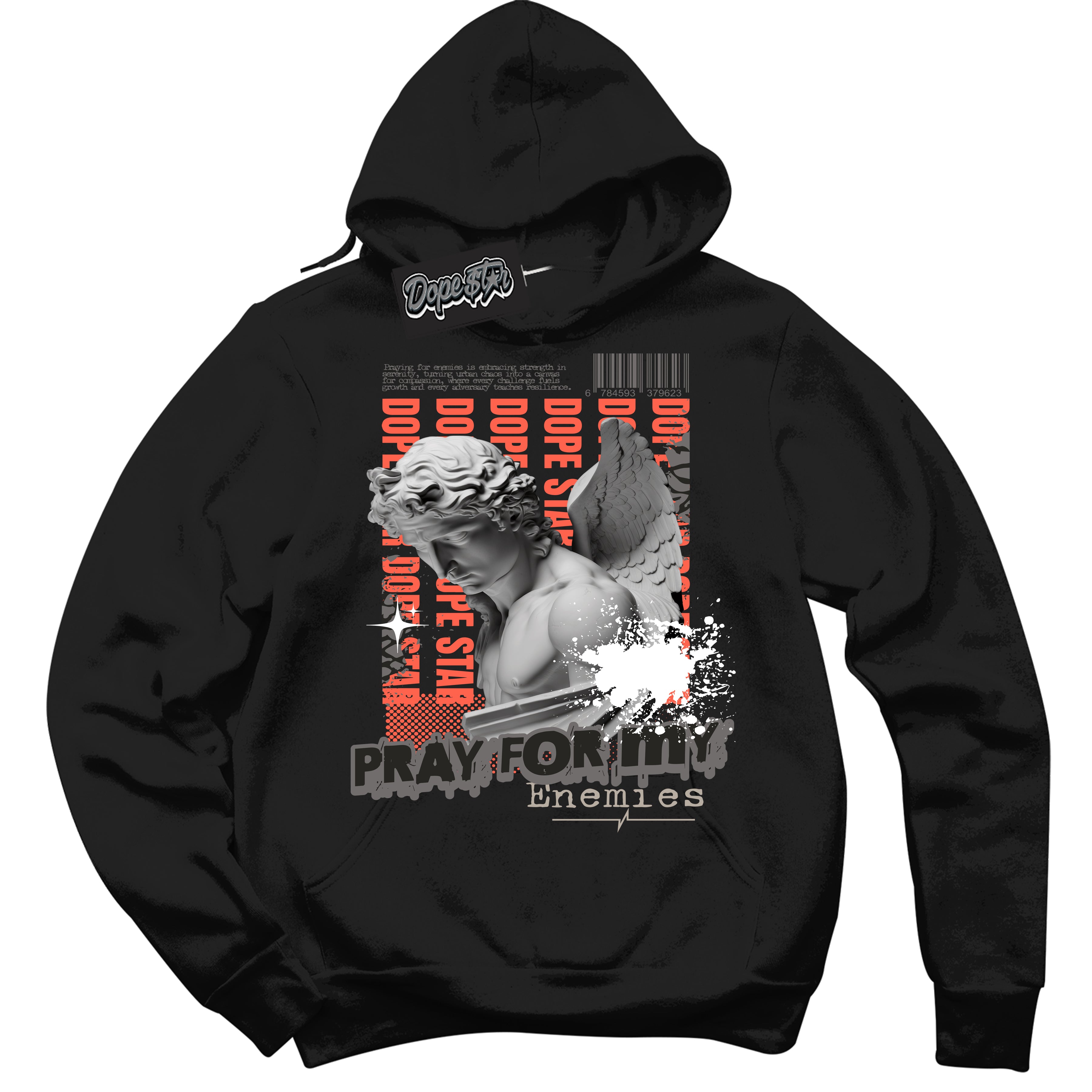 Cool Black Hoodie with “ Pray Enemies ”  design that Perfectly Matches Georgia Peach 3s Sneakers.