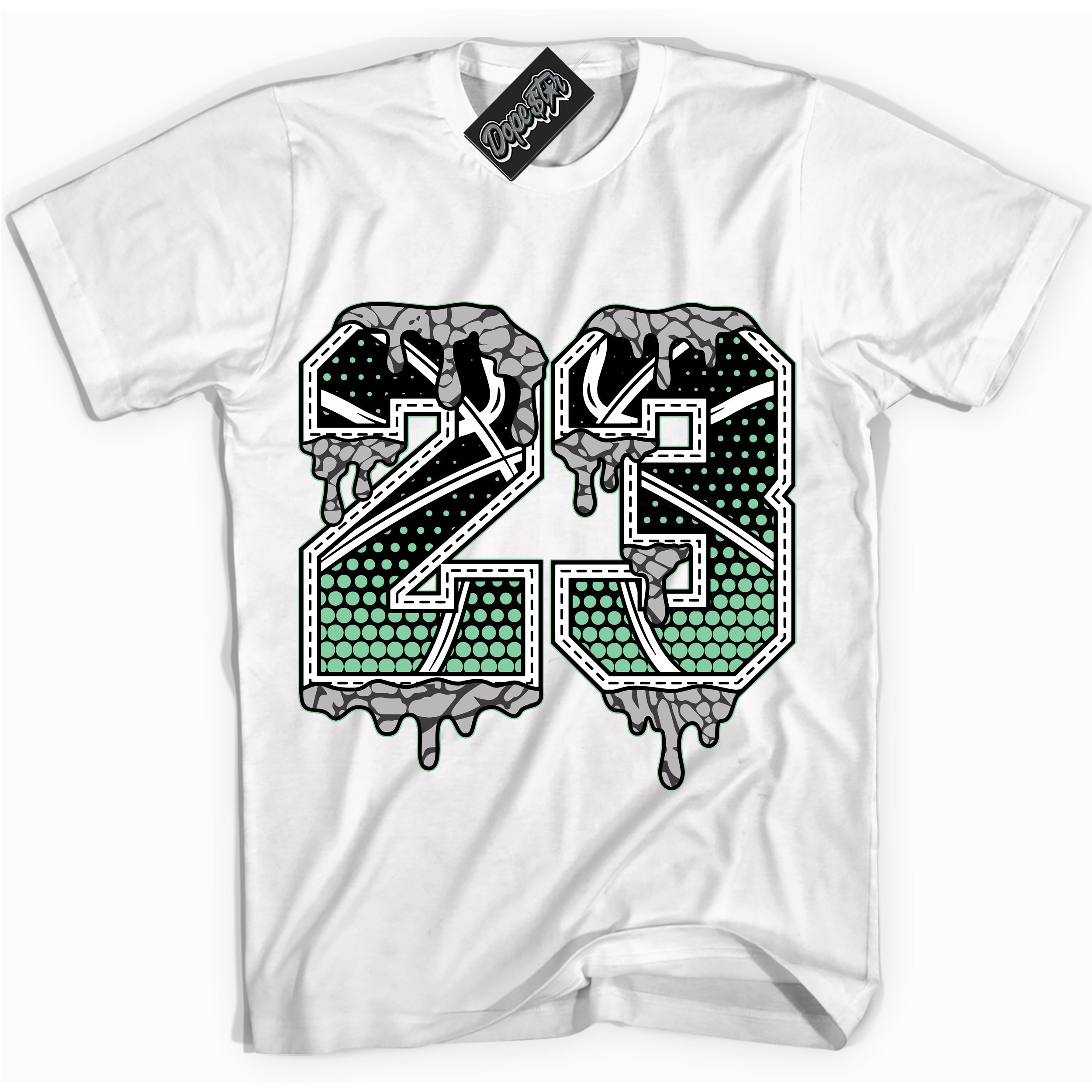 Cool White graphic tee with “ 23 Ball ” design, that perfectly matches Green Glow 3s sneakers