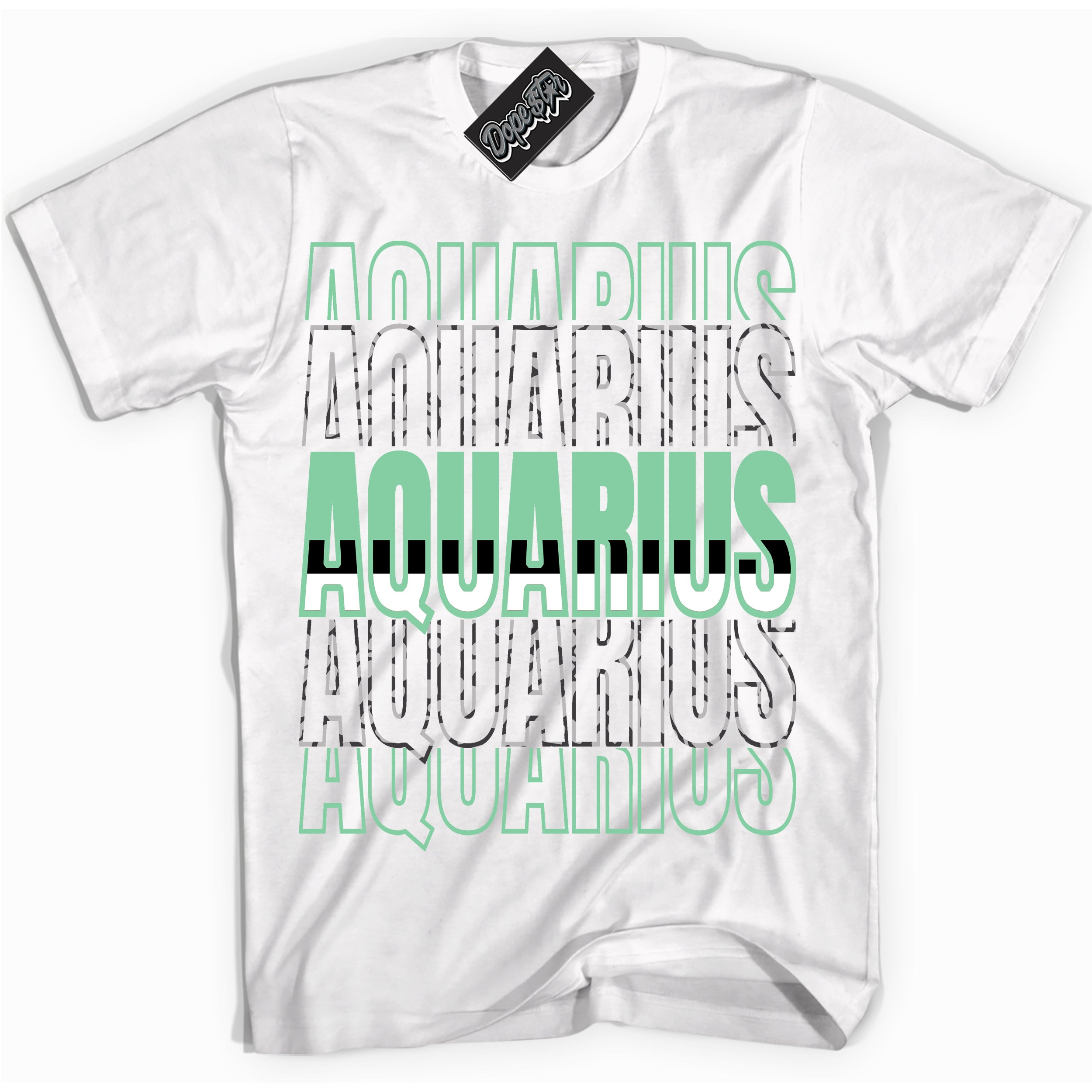 Cool White graphic tee with “ Aquarius ” design, that perfectly matches Green Glow 3s sneakers