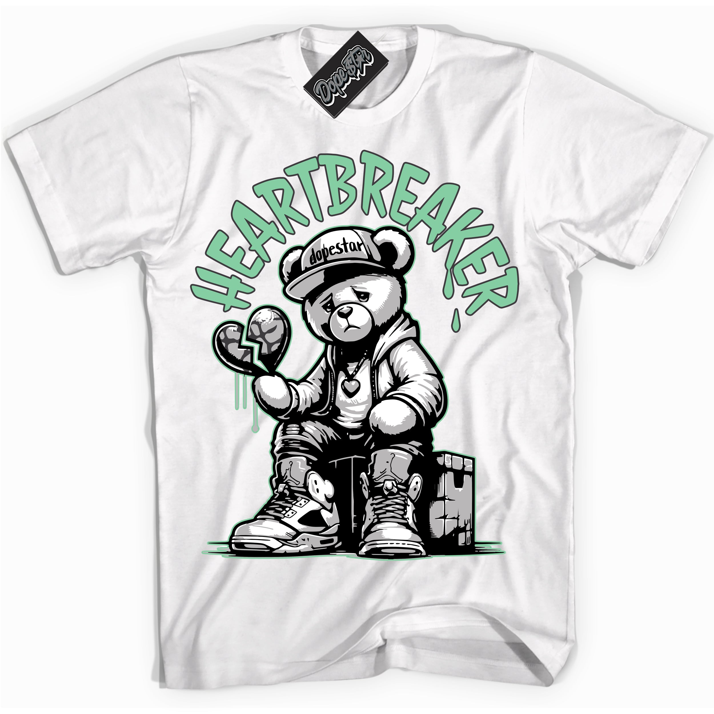 Cool White graphic tee with “ Heartbreaker Bear ” design, that perfectly matches Green Glow 3s sneakers