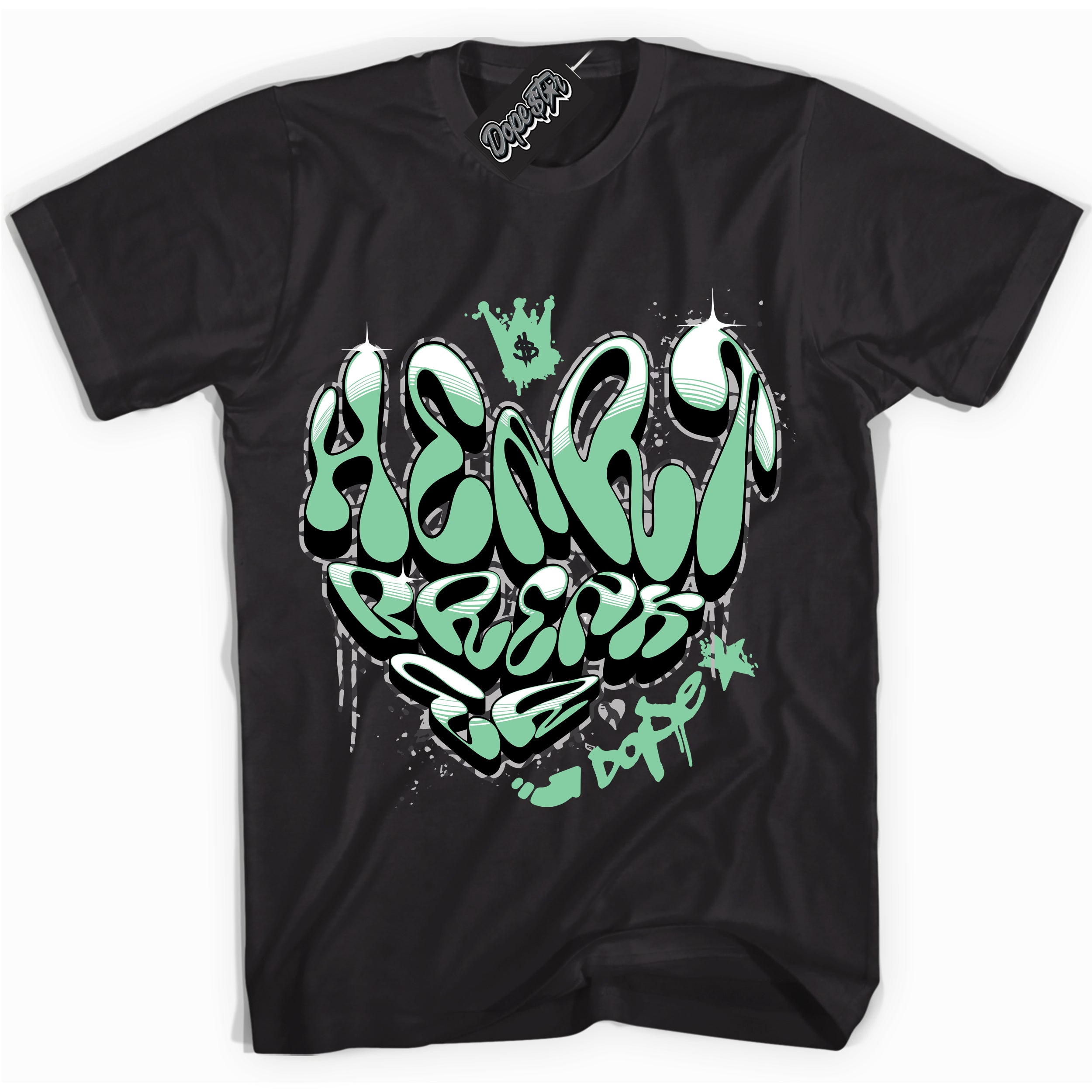 Cool Black graphic tee with “ Heartbreaker Graffiti ” design, that perfectly matches Green Glow 3s sneakers