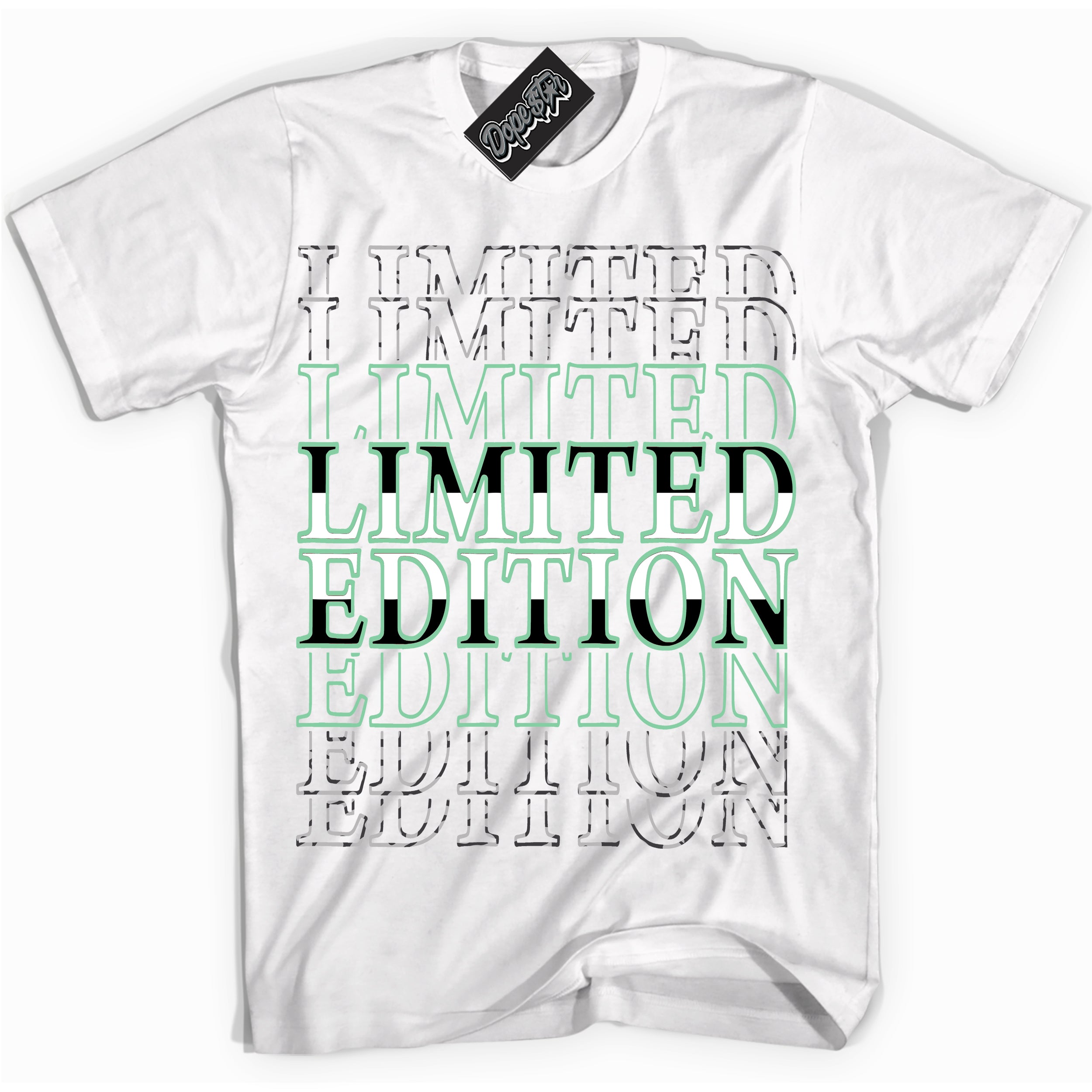Cool White graphic tee with “ Limited Edition ” design, that perfectly matches Green Glow 3s sneakers