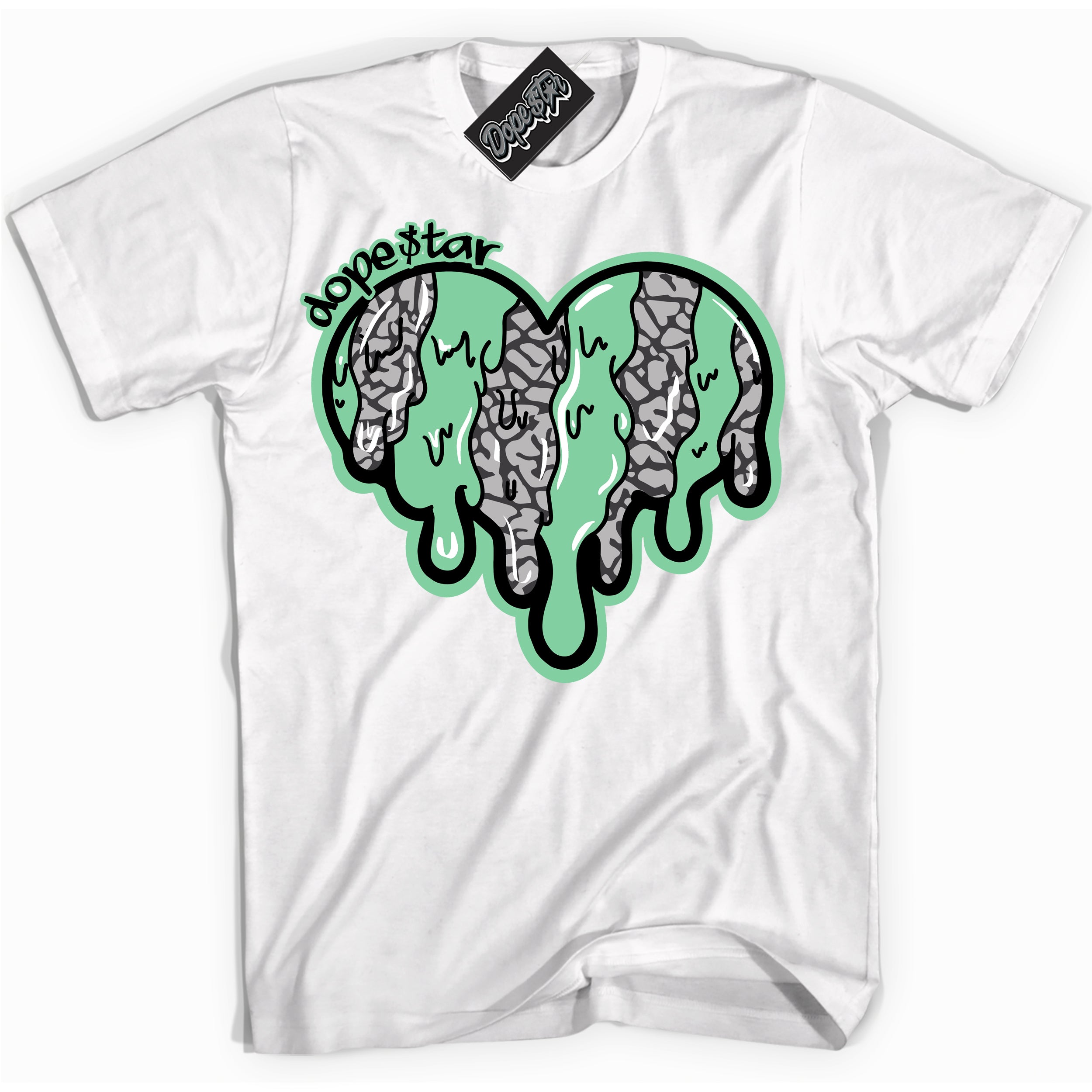 Cool White graphic tee with “ Melting Heart ” design, that perfectly matches Green Glow 3s sneakers