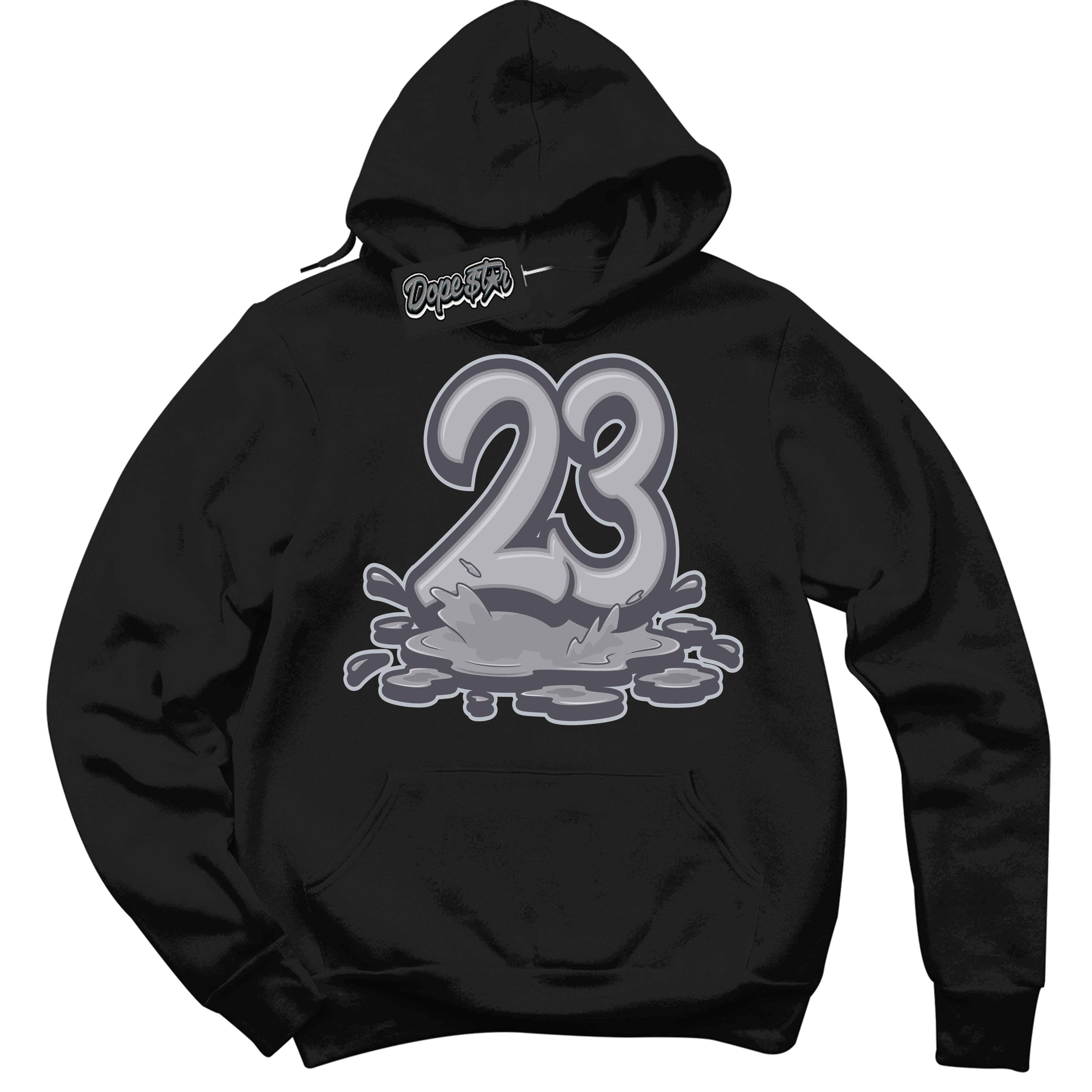 Cool Black Hoodie with “ 23 Melting ”  design that Perfectly Matches Paris Olympics Wet Cement 4s Jordans.