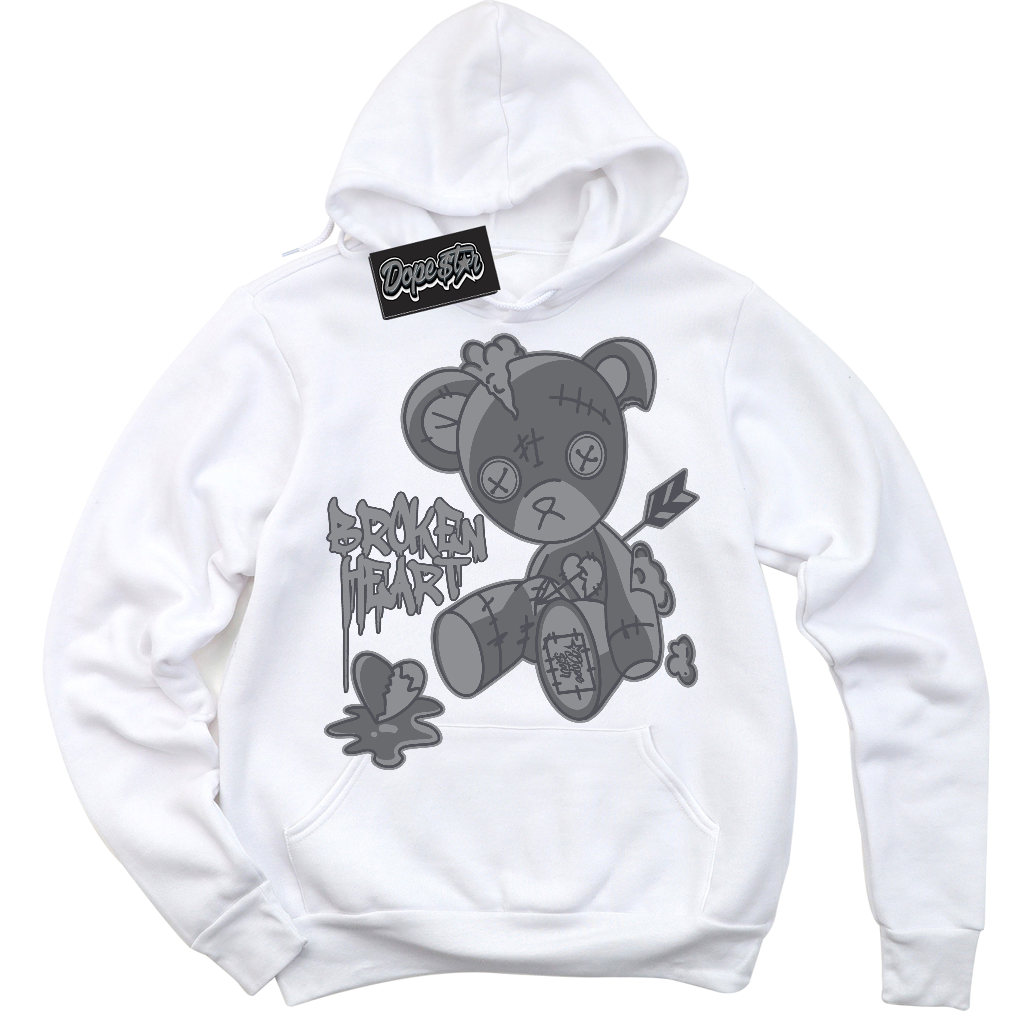 Cool White Hoodie with “ Broken Heart Bear ”  design that Perfectly Matches Paris Olympics Wet Cement 4s Jordans.