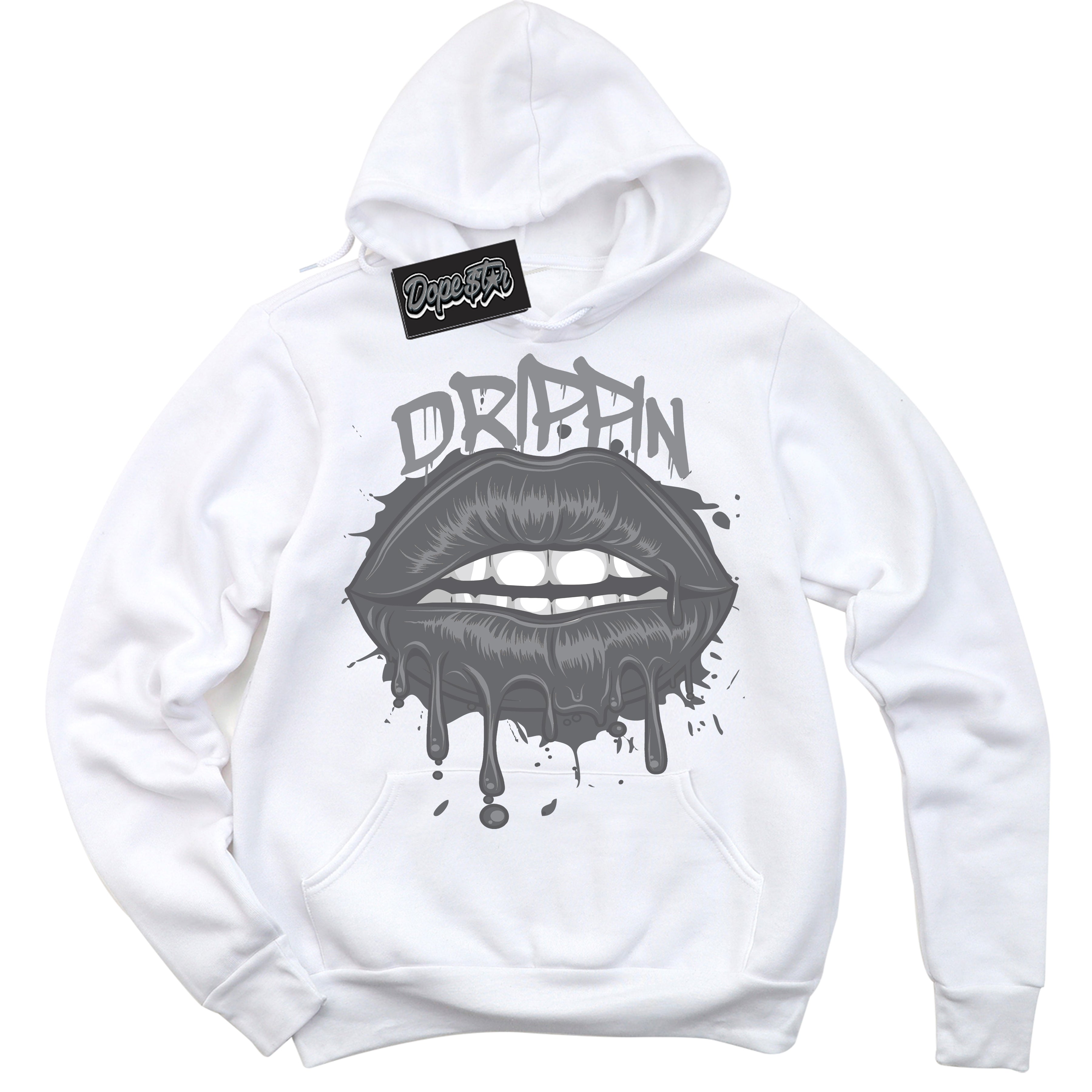 Cool White Hoodie with “ Drippin ”  design that Perfectly Matches Paris Olympics Wet Cement 4s Jordans.