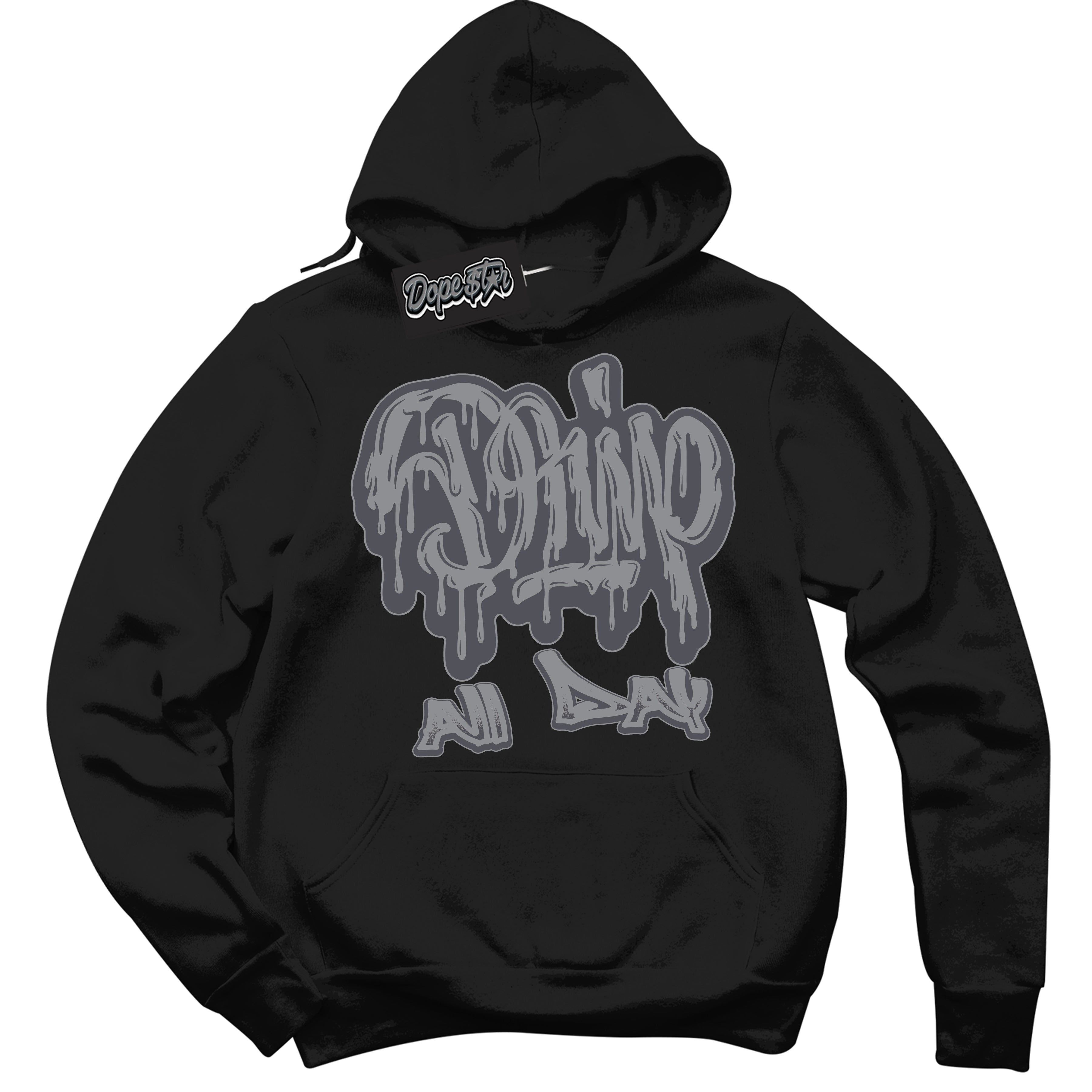 Cool Black Hoodie with “ Drip All Day ”  design that Perfectly Matches Paris Olympics Wet Cement 4s Jordans.