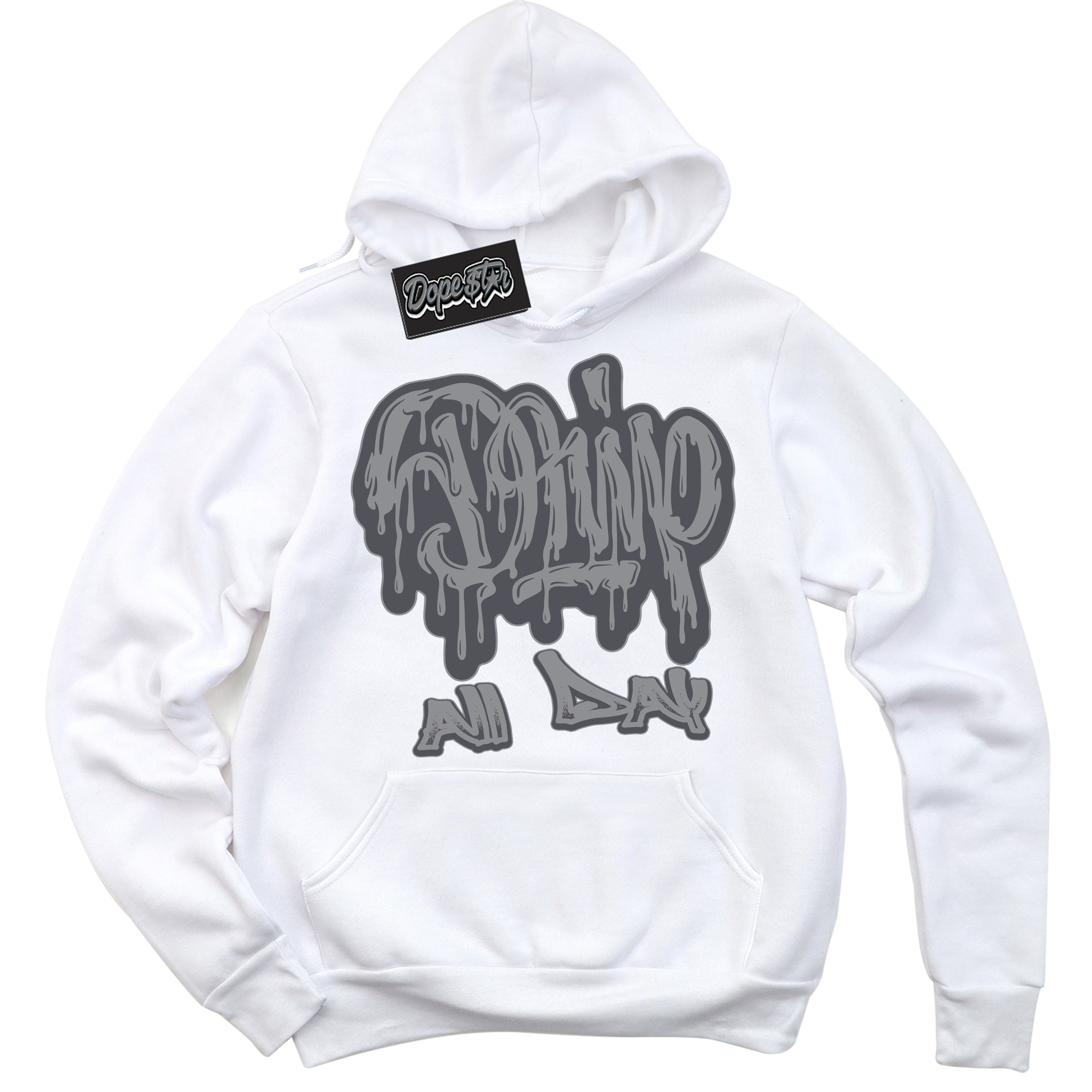 Cool White Hoodie with “ Drip All Day ”  design that Perfectly Matches Paris Olympics Wet Cement 4s Jordans.