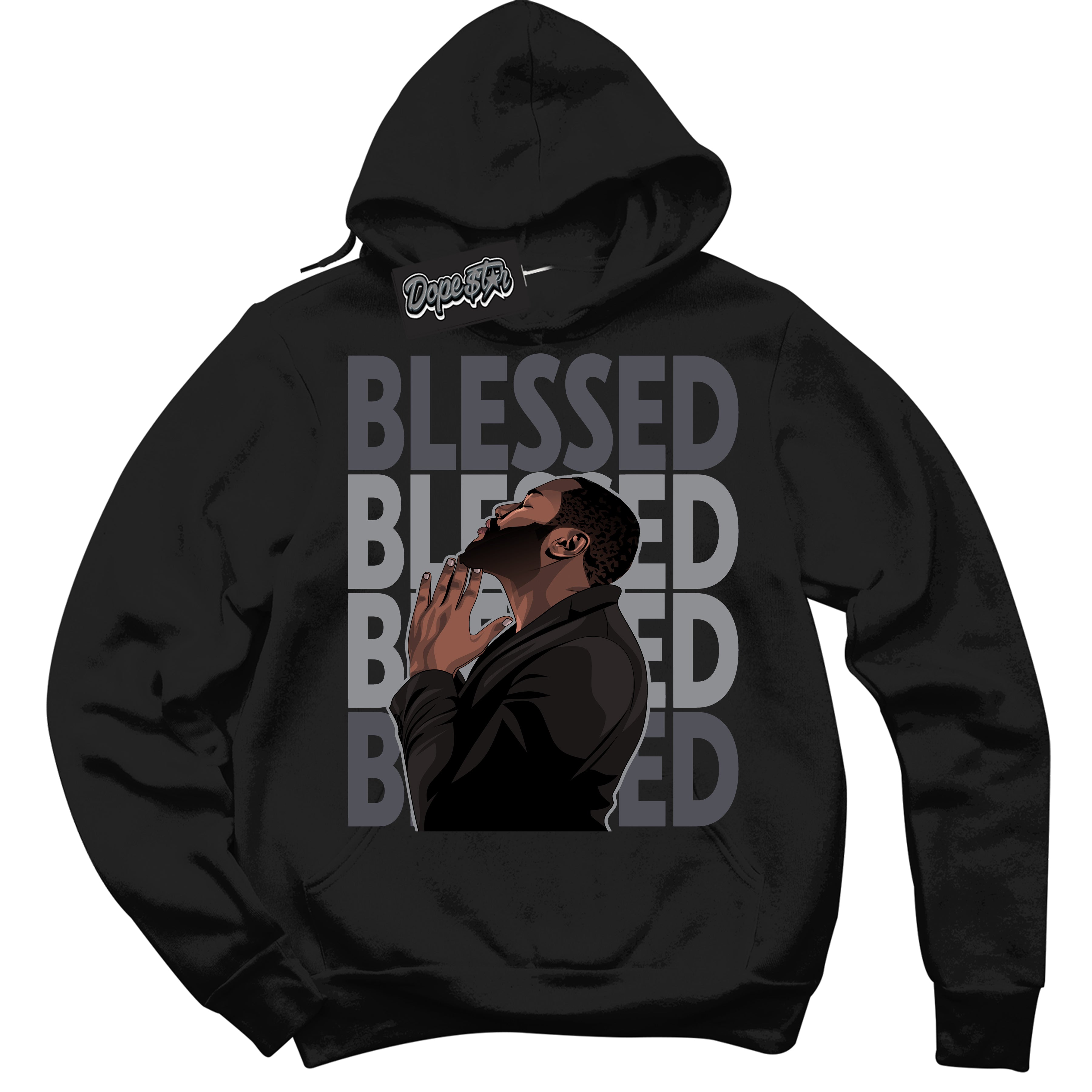 Cool Black Hoodie with “ God Blessed ”  design that Perfectly Matches Paris Olympics Wet Cement 4s Jordans.