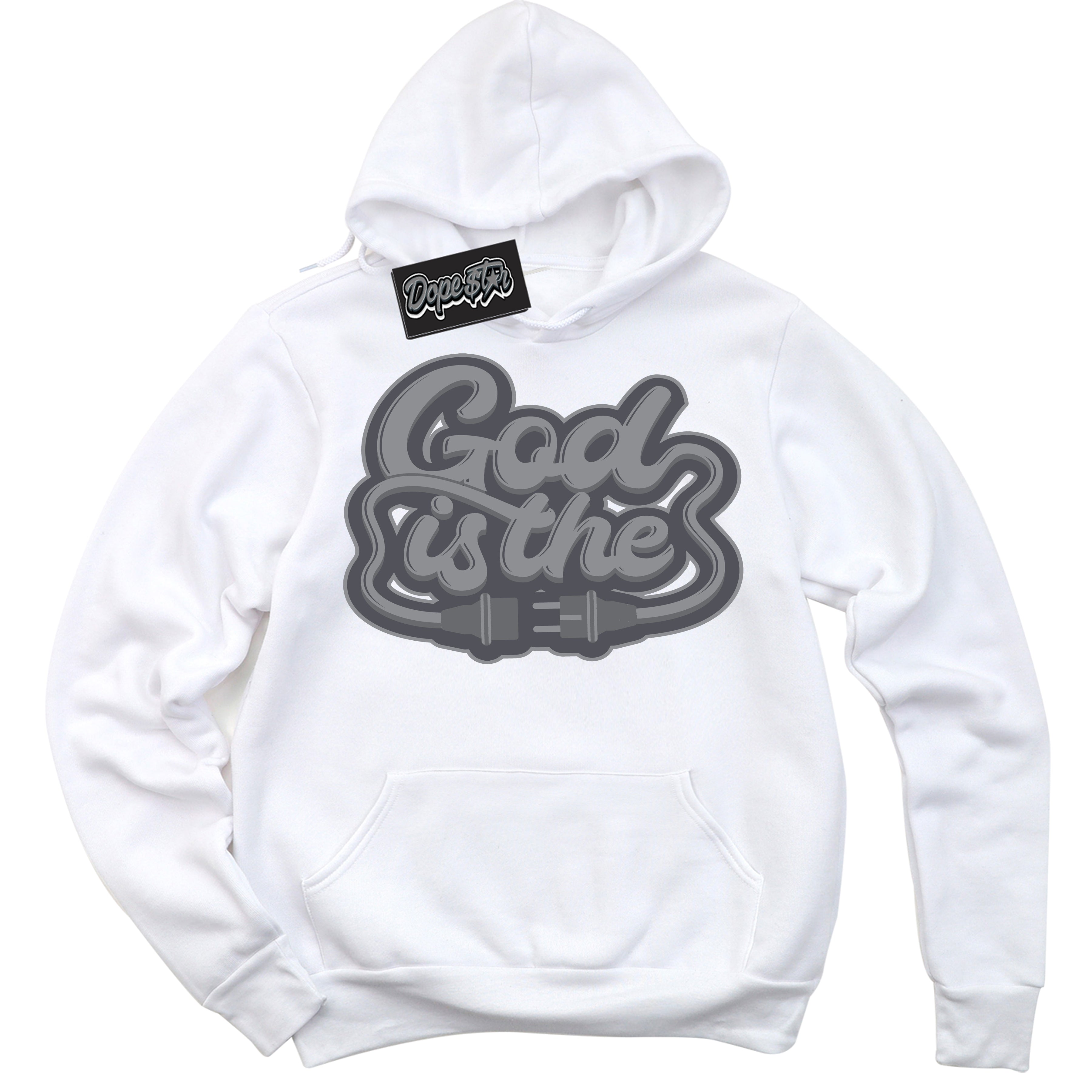 Cool White Hoodie with “ God Is The ”  design that Perfectly Matches Paris Olympics Wet Cement 4s Jordans.