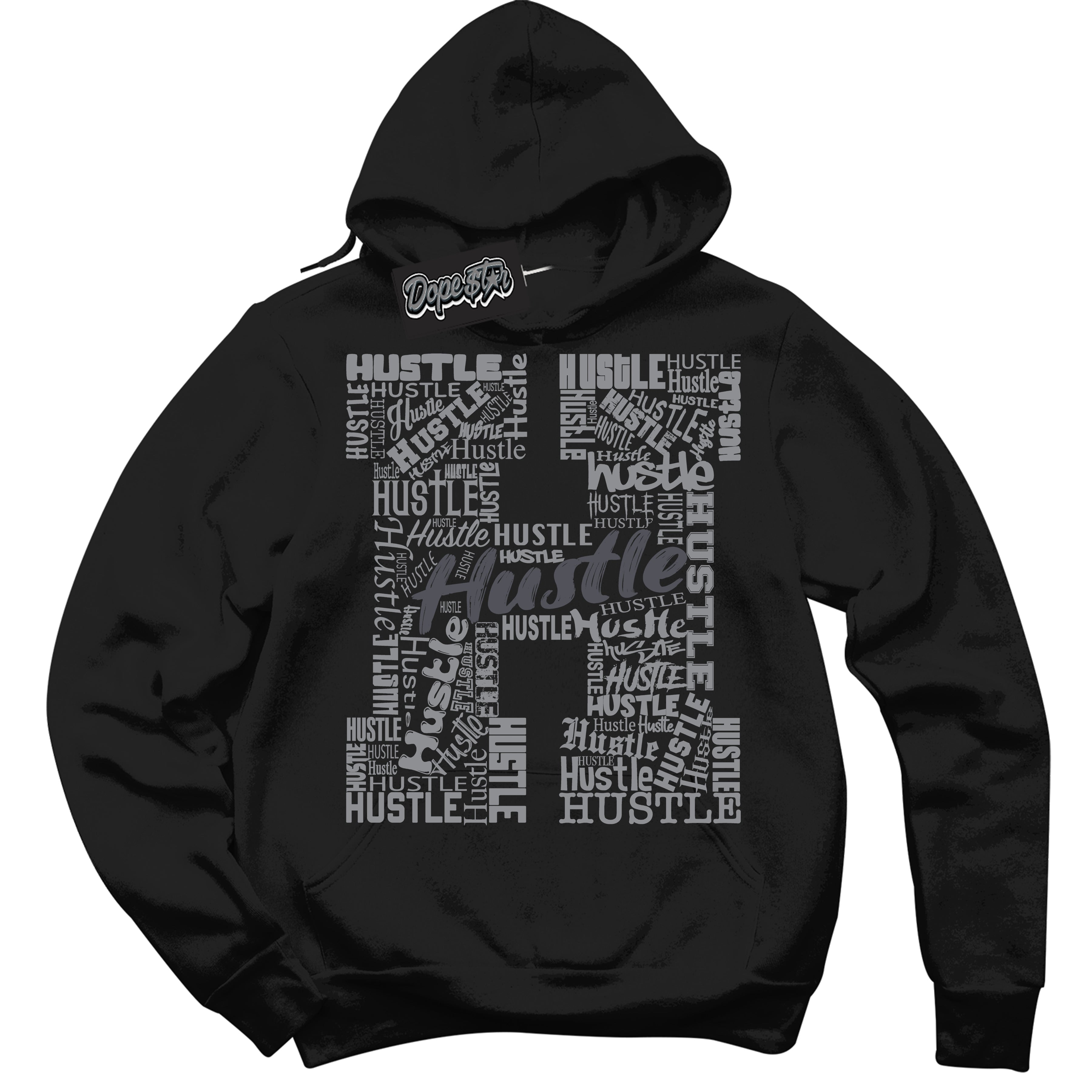 Cool Black Hoodie with “ Hustle H ”  design that Perfectly Matches Paris Olympics Wet Cement 4s Jordans.