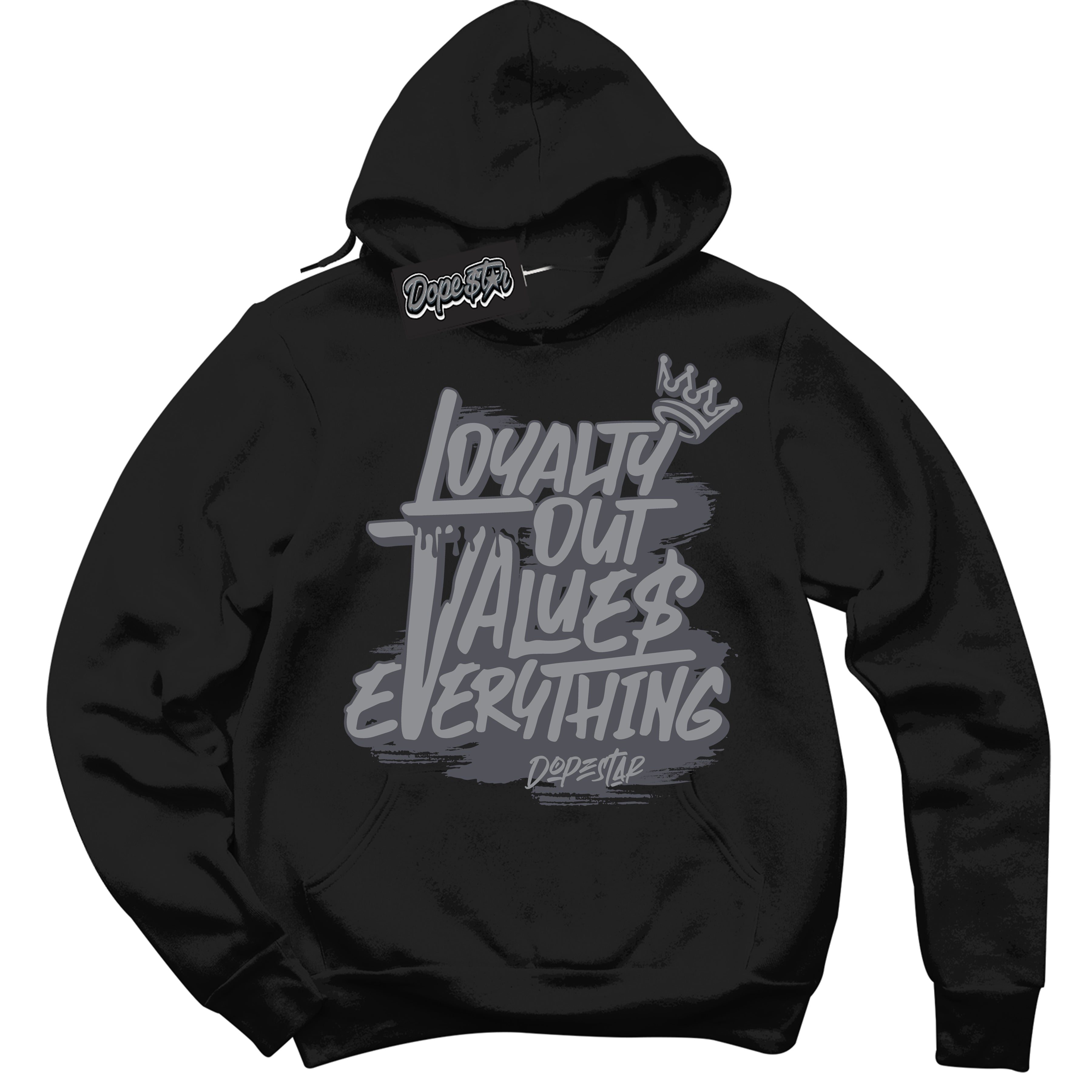 Cool Black Hoodie with “ Loyalty Out Values Everything ”  design that Perfectly Matches Paris Olympics Wet Cement 4s Jordans.