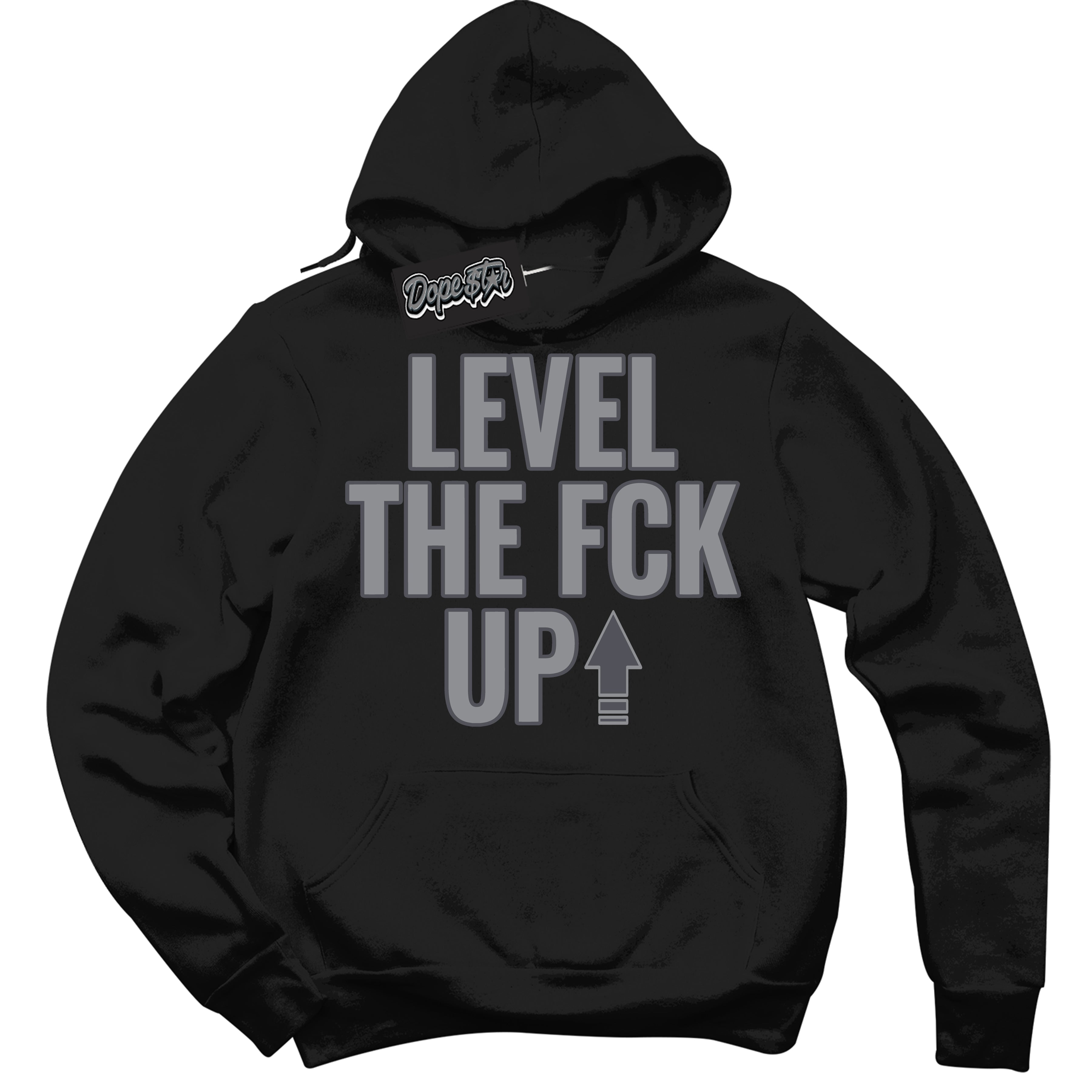 Cool Black Hoodie with “ Level The Fck Up ”  design that Perfectly Matches Paris Olympics Wet Cement 4s Jordans.