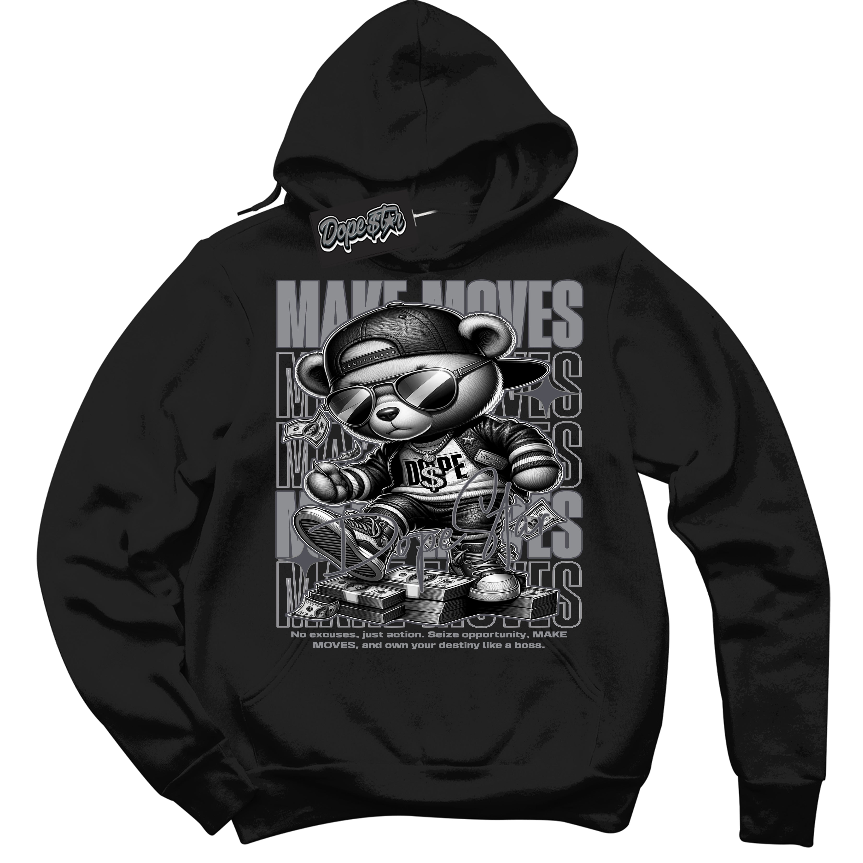 Cool Black Hoodie with “ Make Moves ”  design that Perfectly Matches Paris Olympics Wet Cement 4s Jordans.