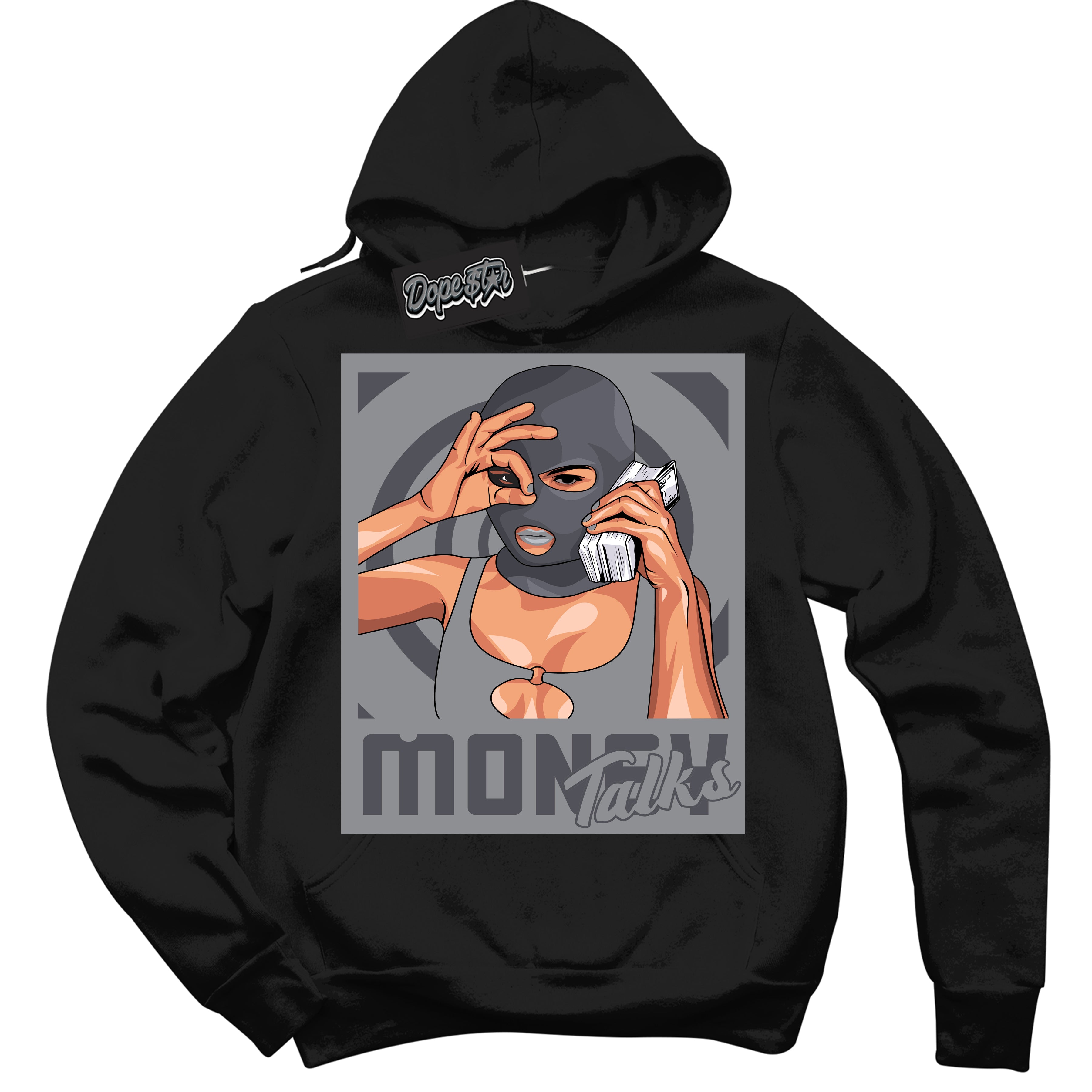 Cool Black Hoodie with “ Money Talks ”  design that Perfectly Matches Paris Olympics Wet Cement 4s Jordans.