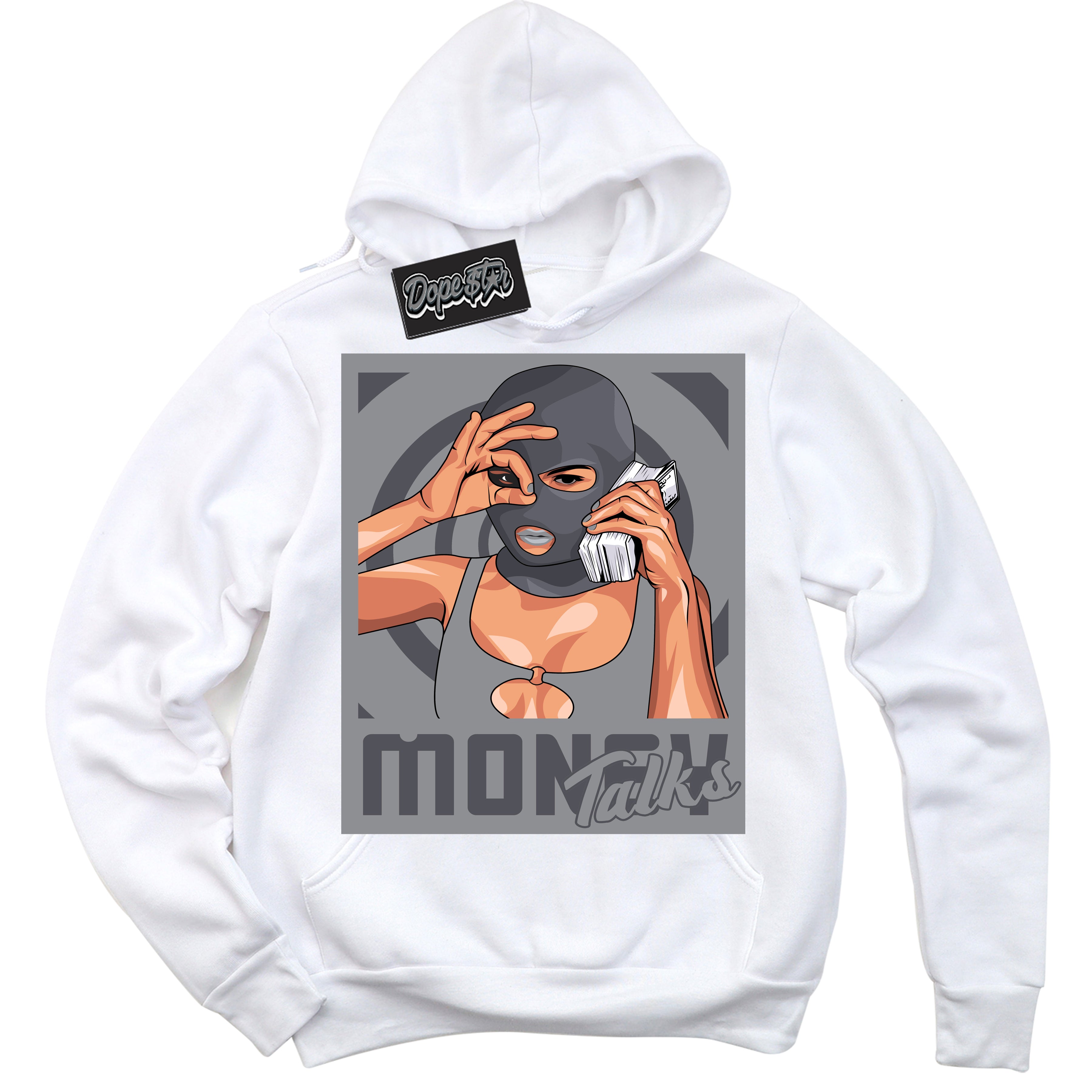 Cool White Hoodie with “ Money Talks ”  design that Perfectly Matches Paris Olympics Wet Cement 4s Jordans.