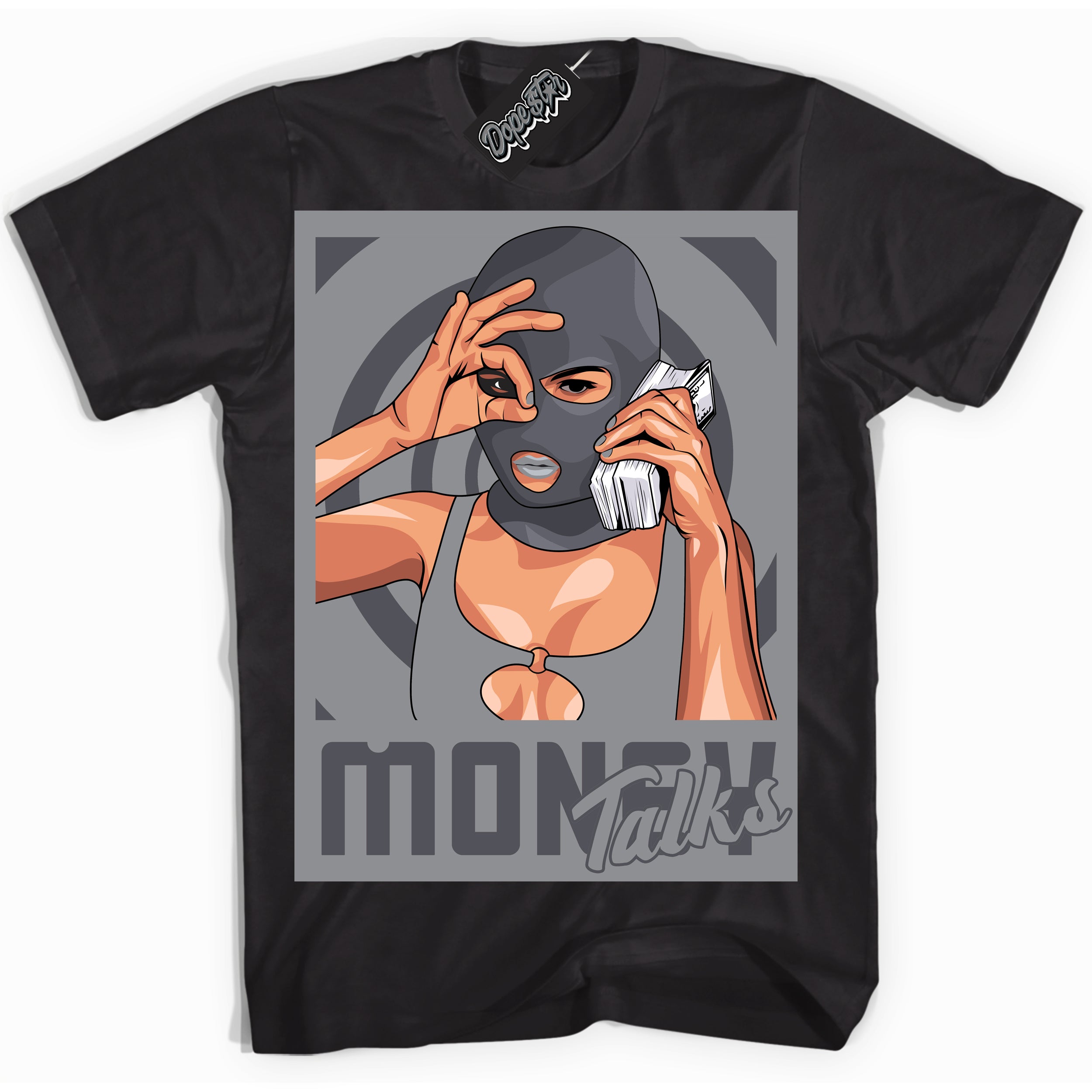 Cool Black Shirt with “ Money Talks ” design that perfectly matches Paris Olympics Wet Cement 4s Jordans.