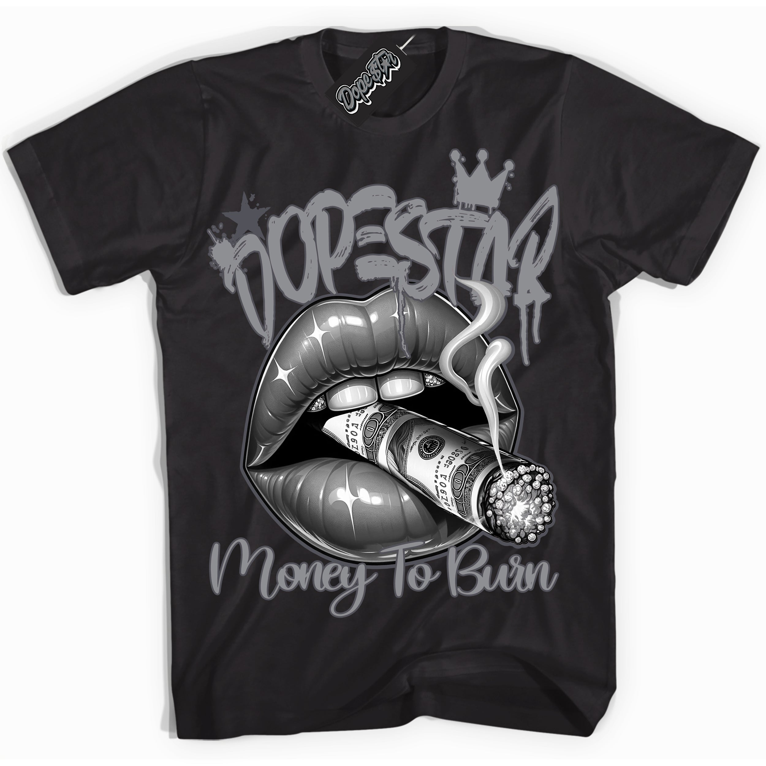 Cool Black Shirt with “ Money To Burn ” design that perfectly matches Paris Olympics Wet Cement 4s Jordans.