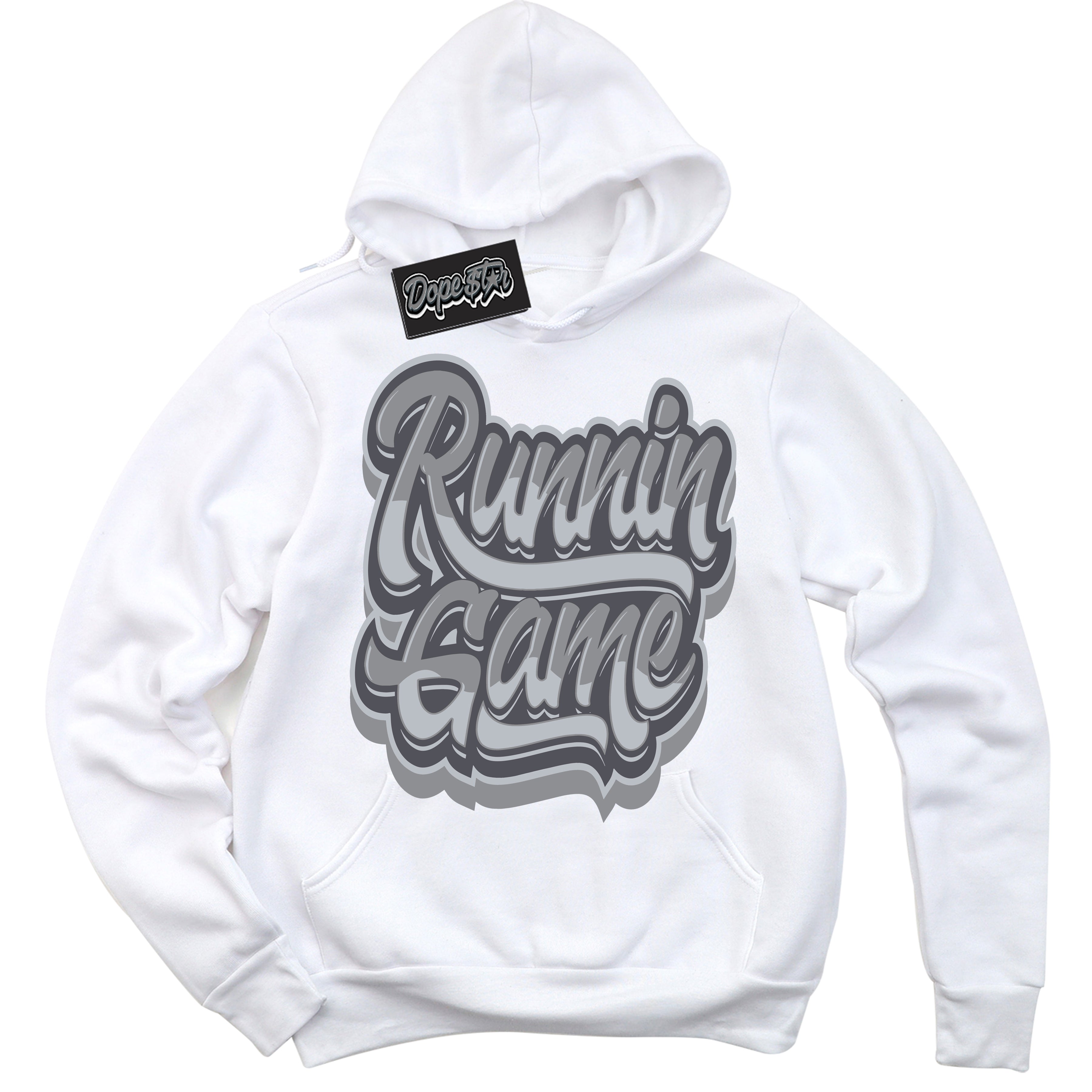 Cool White Hoodie with “ Running Game ”  design that Perfectly Matches Paris Olympics Wet Cement 4s Jordans.