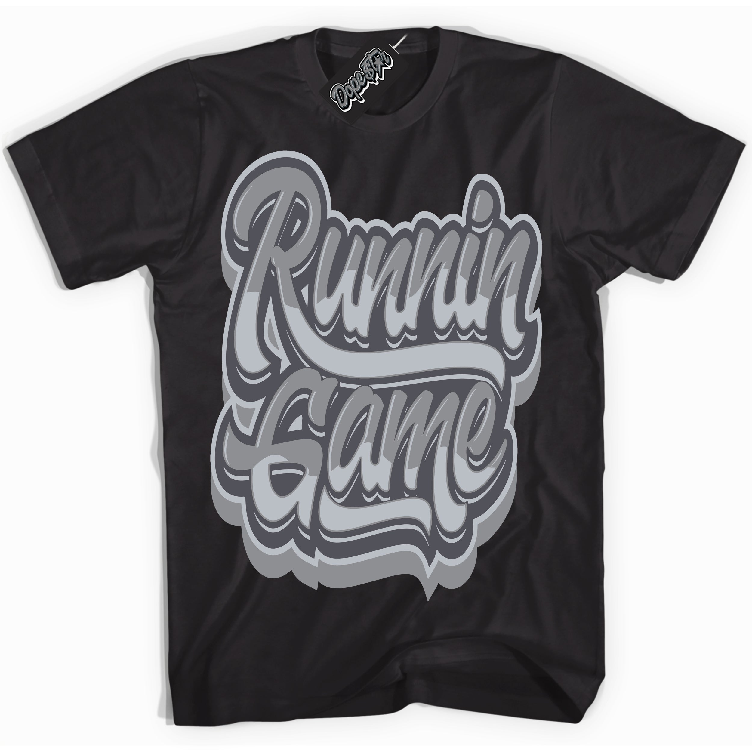 Cool Black Shirt with “ Running Game ” design that perfectly matches Paris Olympics Wet Cement 4s Jordans.
