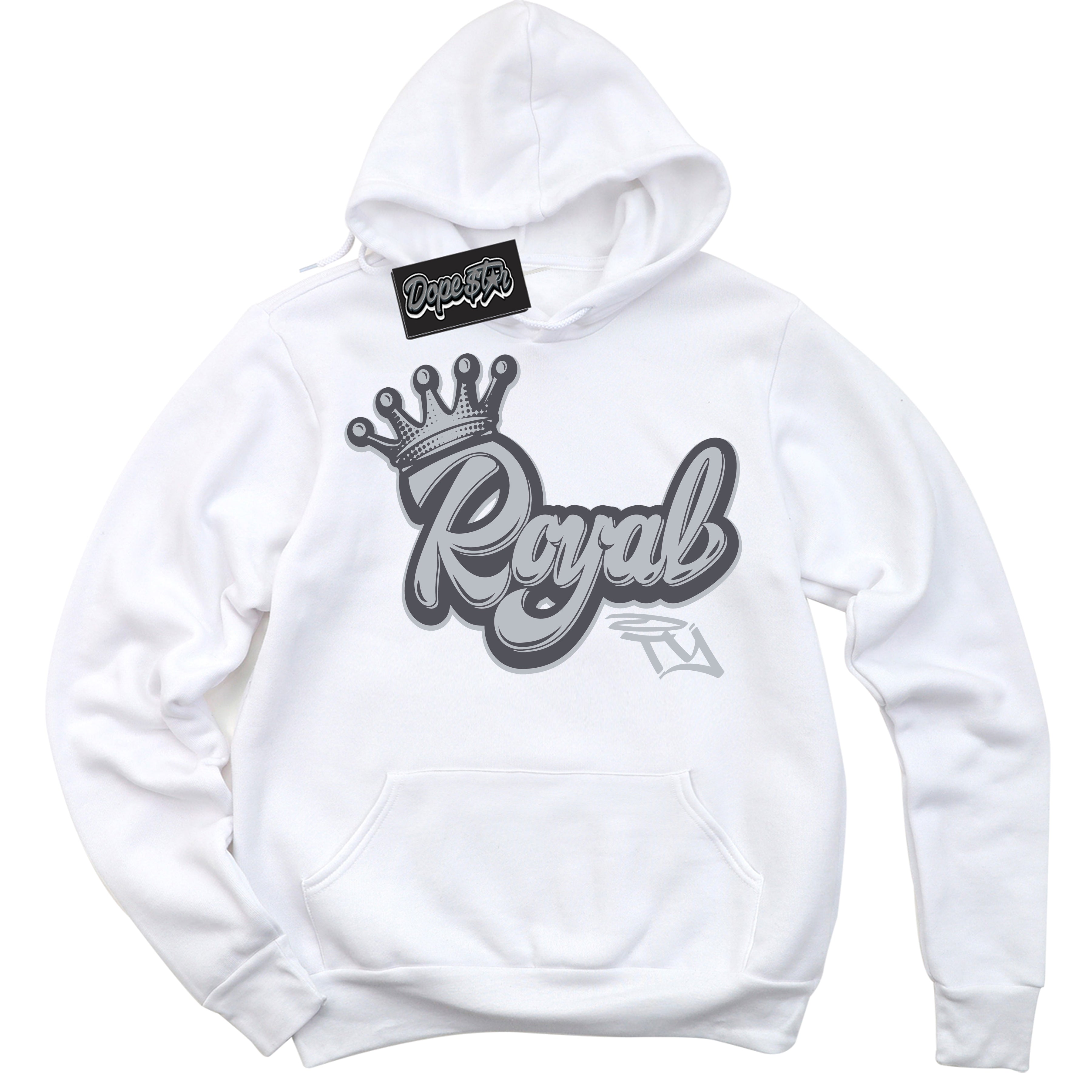 Cool White Hoodie with “ Royalty ”  design that Perfectly Matches Paris Olympics Wet Cement 4s Jordans.