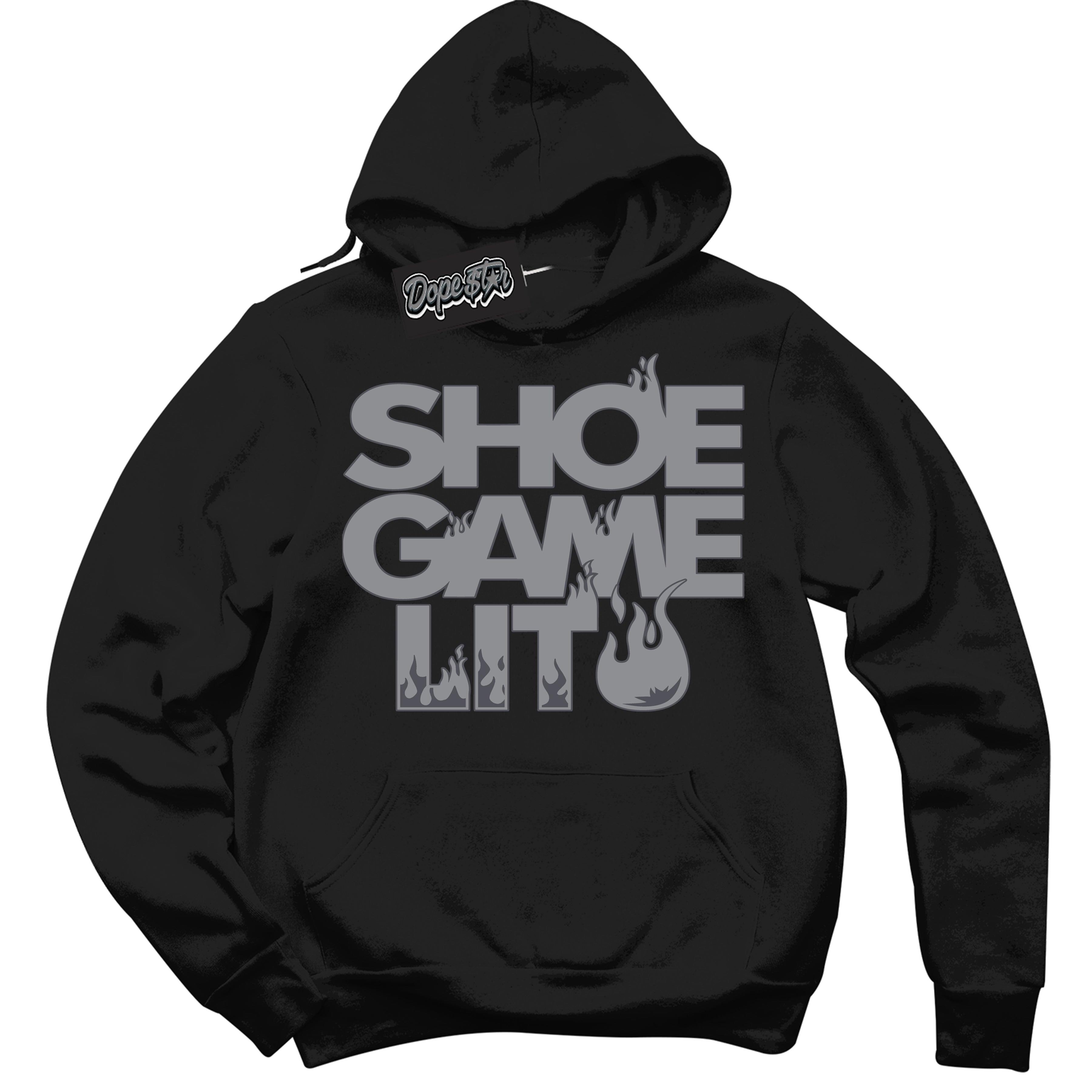 Cool Black Hoodie with “ Shoe Game Lit ”  design that Perfectly Matches Paris Olympics Wet Cement 4s Jordans.