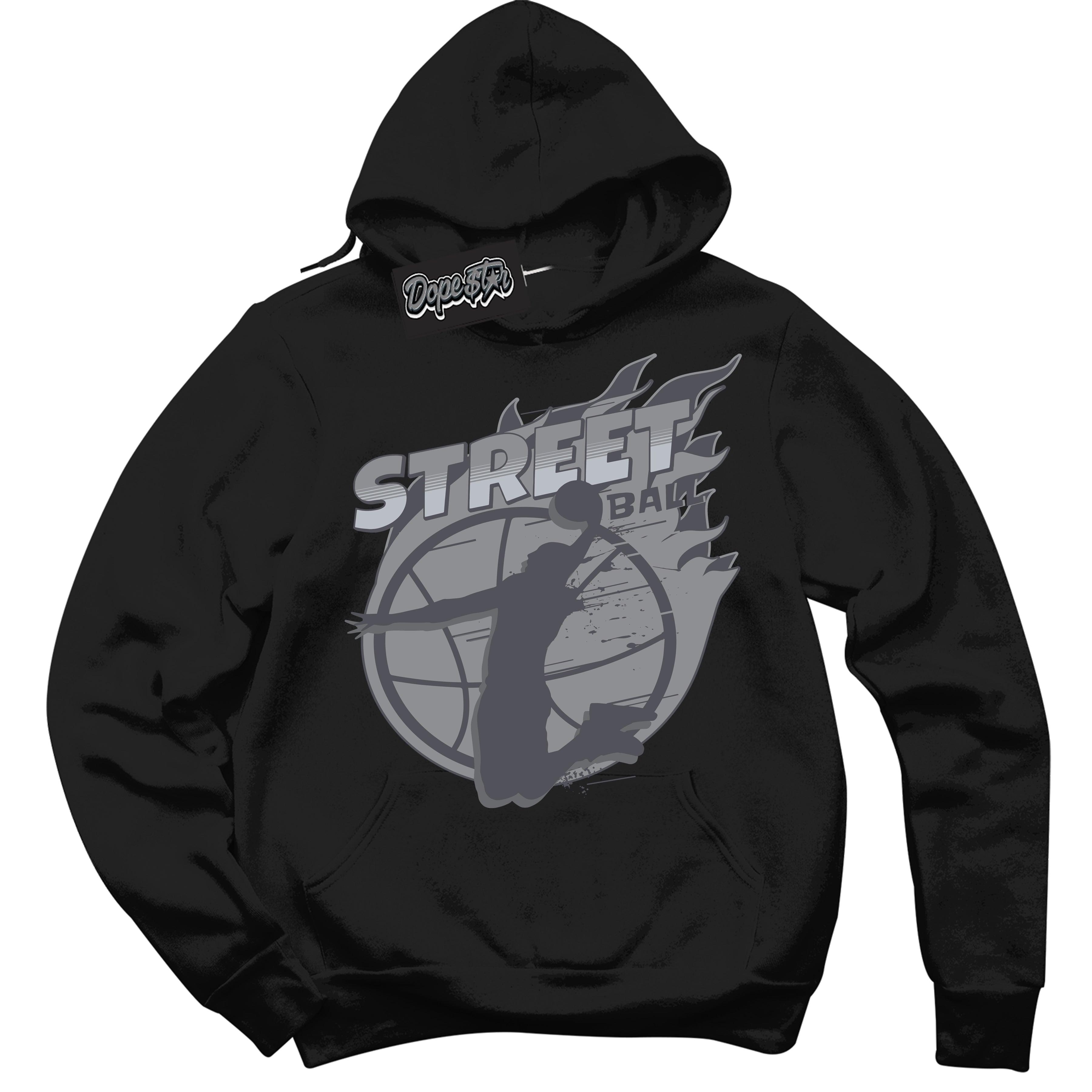 Cool Black Hoodie with “ Street Ball ”  design that Perfectly Matches Paris Olympics Wet Cement 4s Jordans.