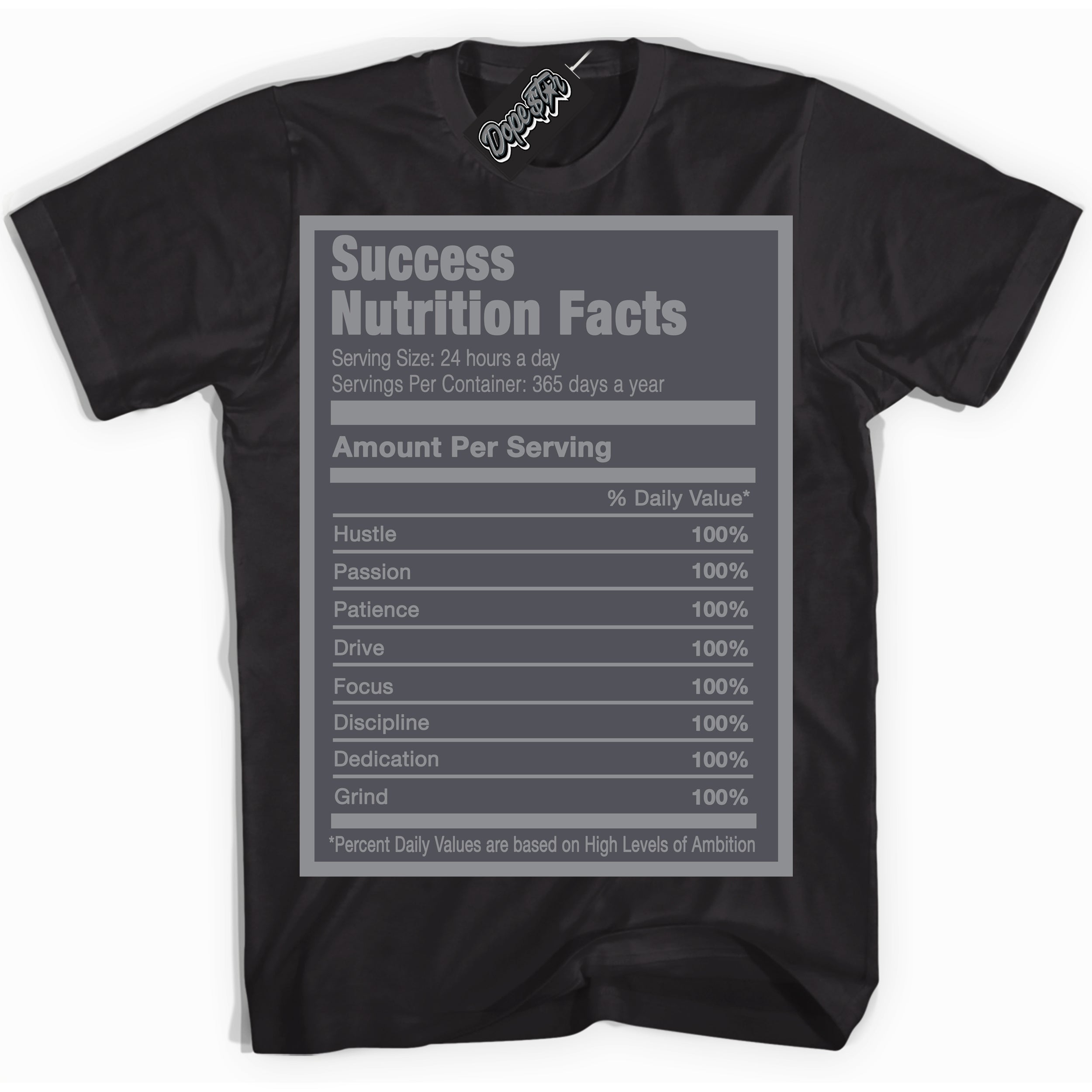 Cool Black Shirt with “ Success Nutrition ” design that perfectly matches Paris Olympics Wet Cement 4s Jordans.