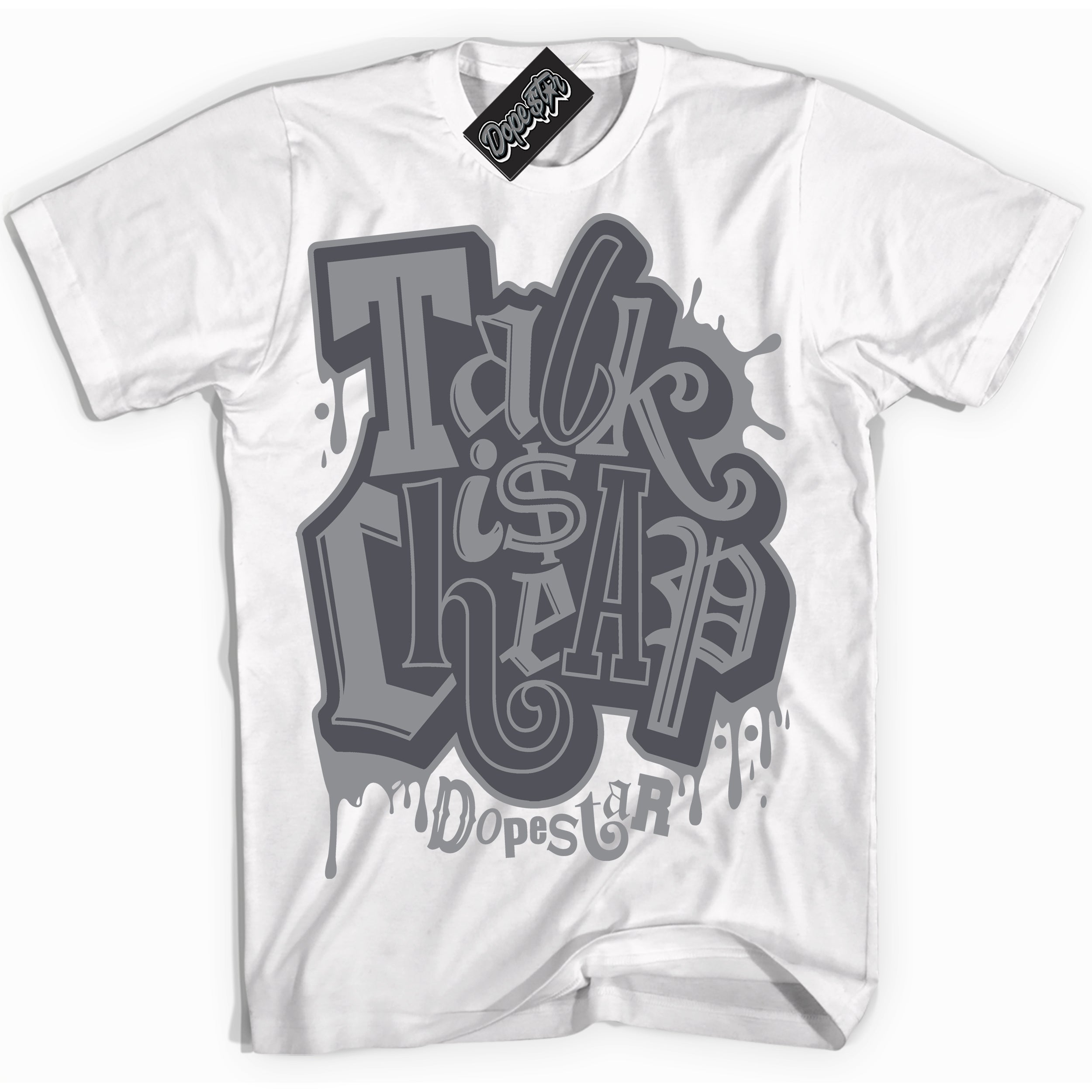 Cool White Shirt with “ Talk Is Cheap ” design that perfectly matches Paris Olympics Wet Cement 4s Jordans.